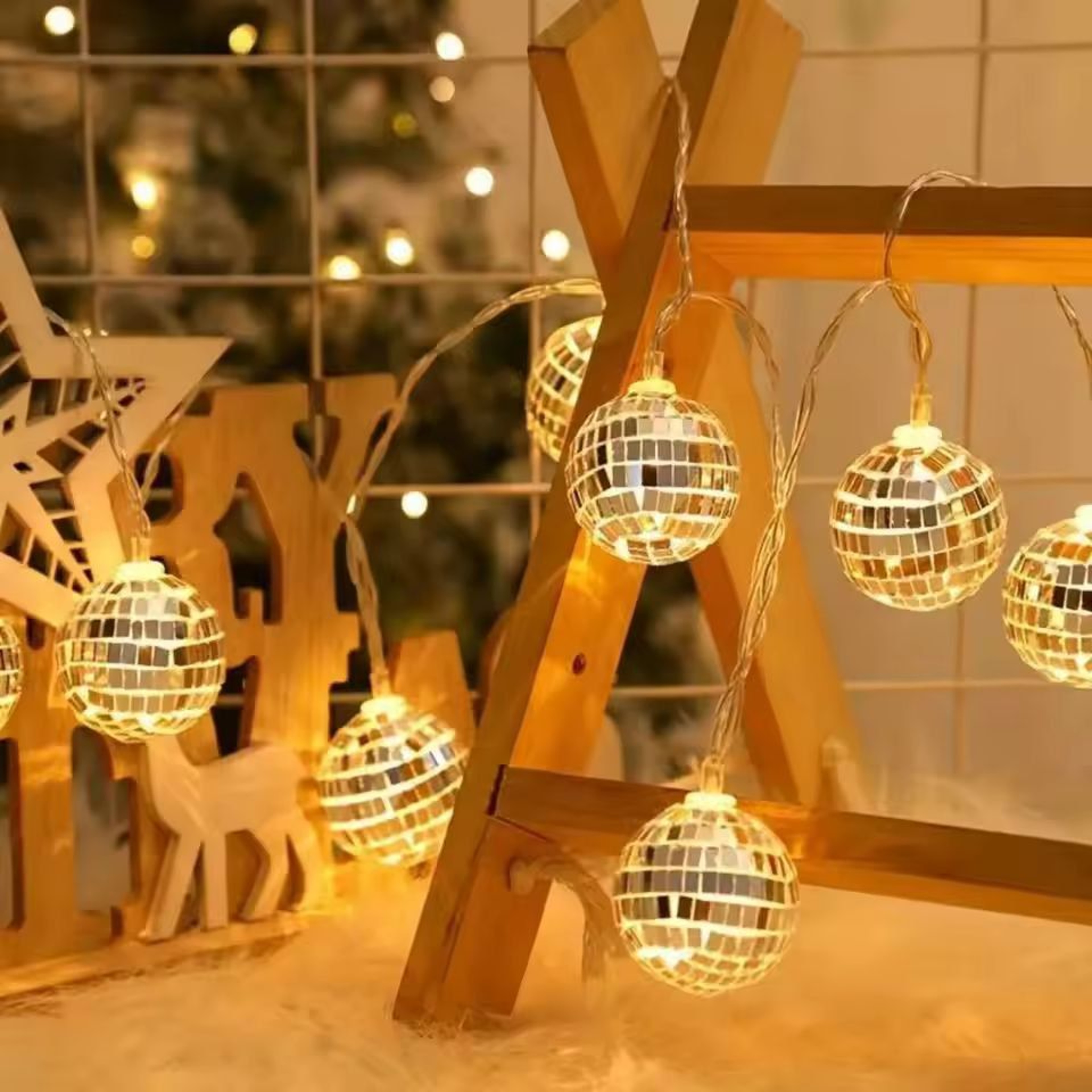 CozyGlow Mirror Ball LED String Lights  Warm Disco Party Fairy Lights 0
