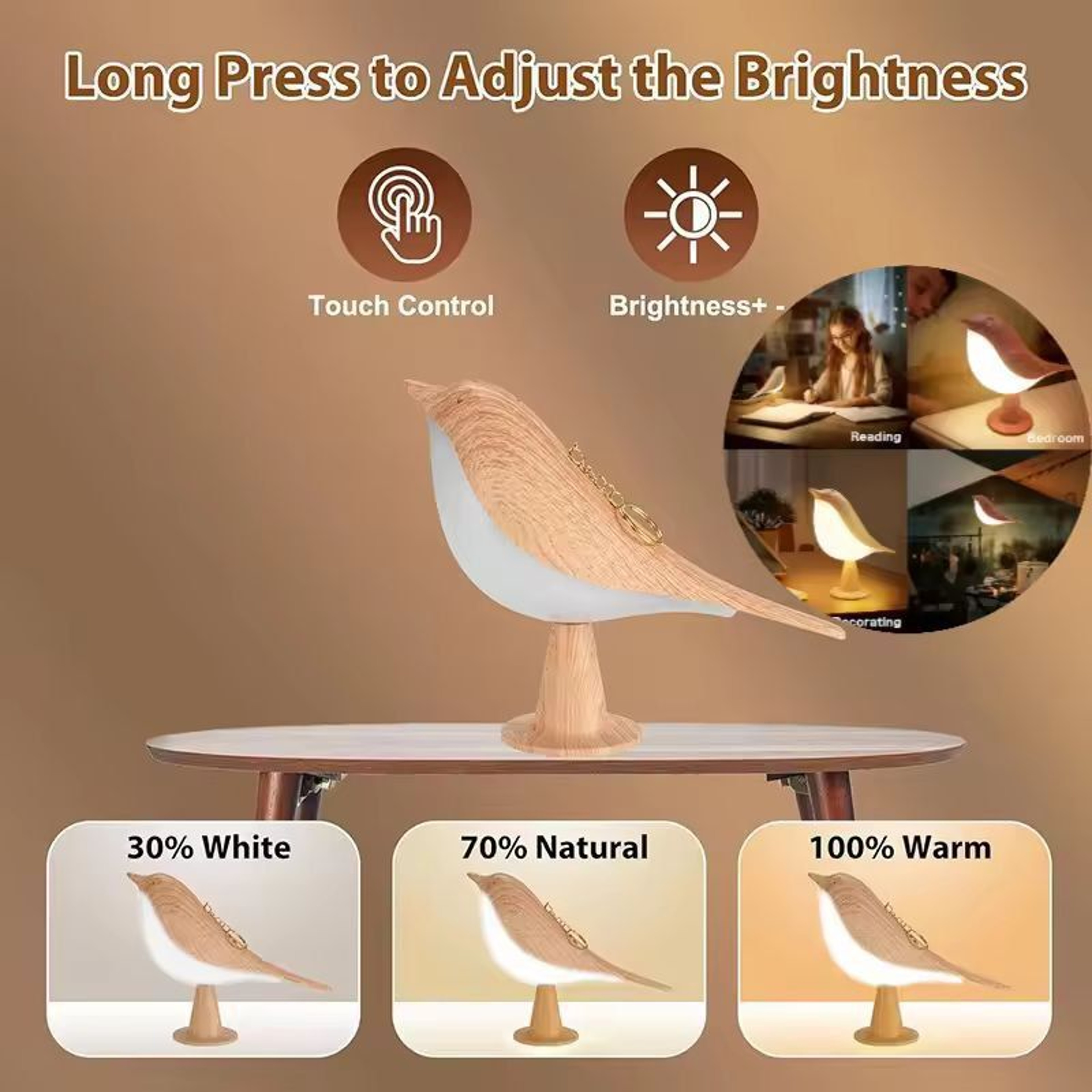 SoftGlow BirdShaped Touch Lamp  Rechargeable Wireless Night Light 0