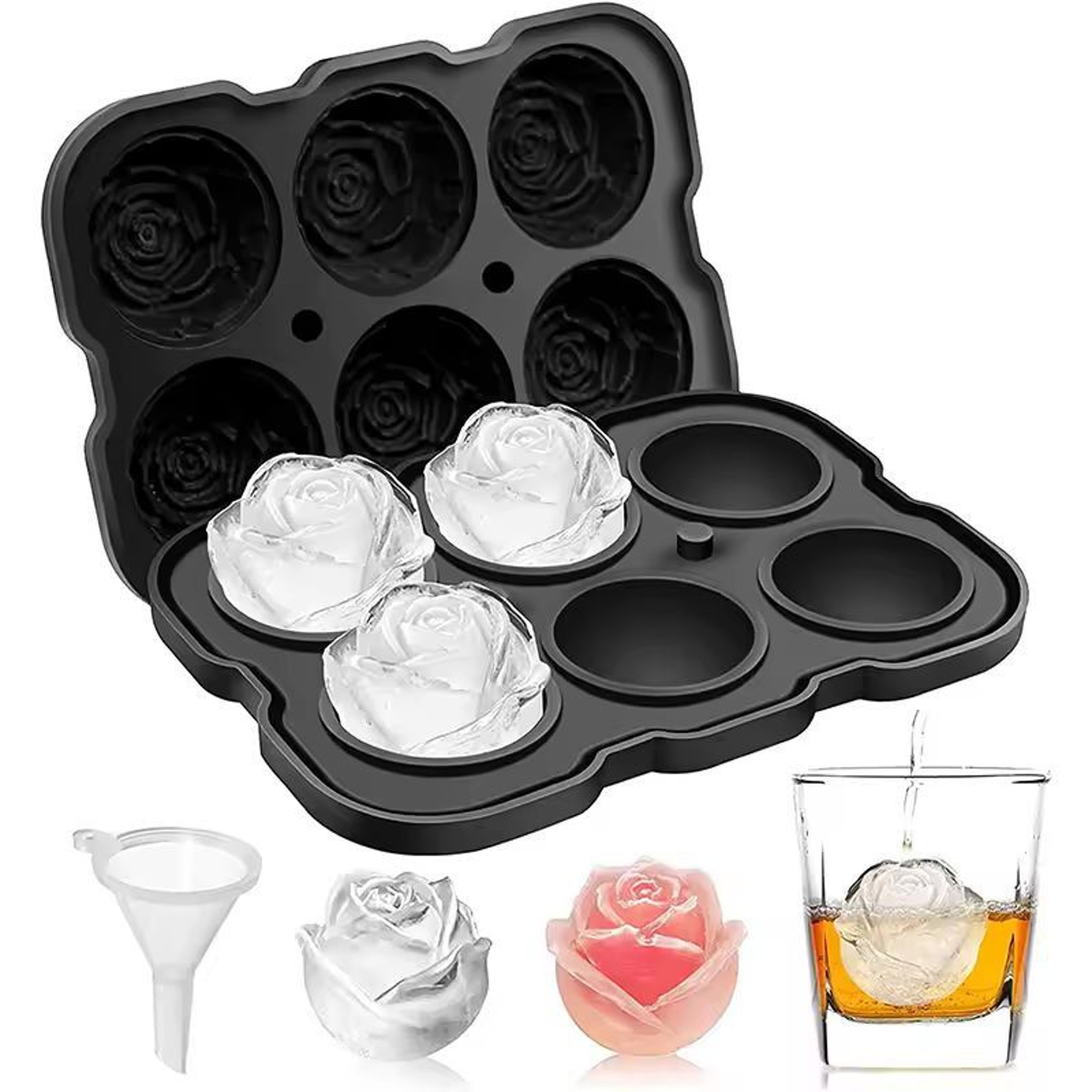 Silicone Rose Ice Cube Tray  EasyRelease Flower Ice Molds For Cocktails  Whiskey 0