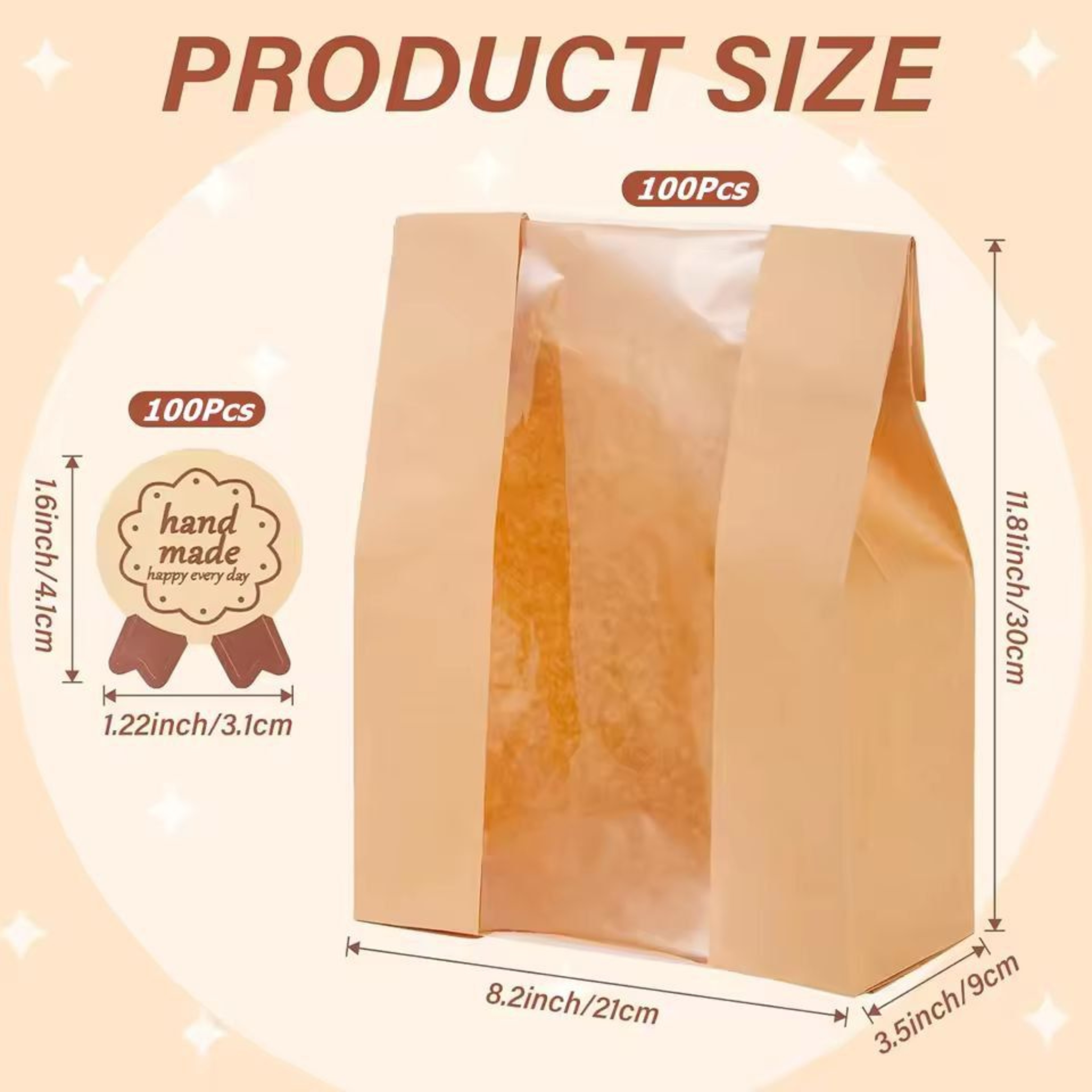 Large Kraft Bakery Bread Bags With Clear Window  EcoFriendly Bread  Snack Storage Pouch 9