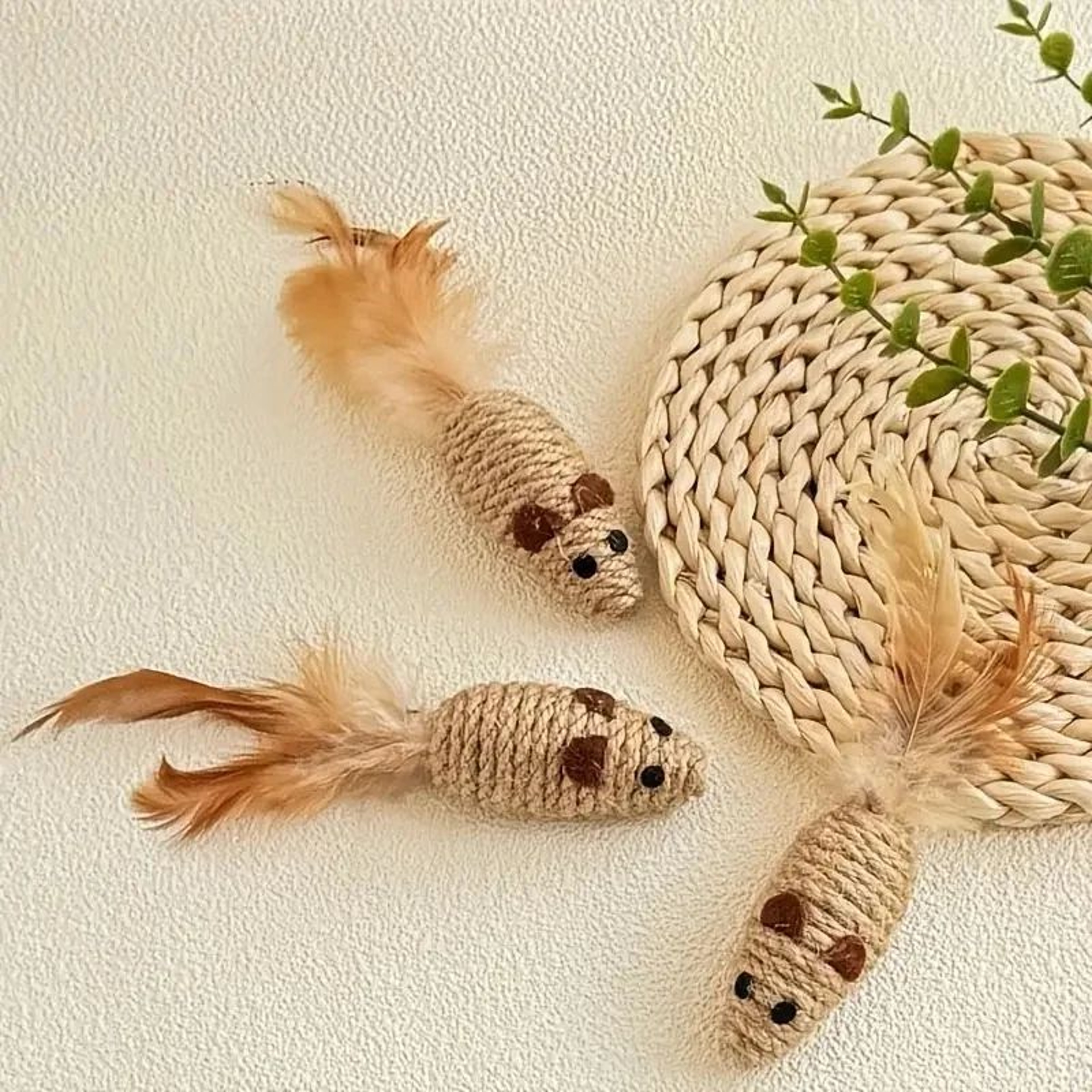 Premium 2Pack Interactive Feather Mouse Cat Chew Toys 2