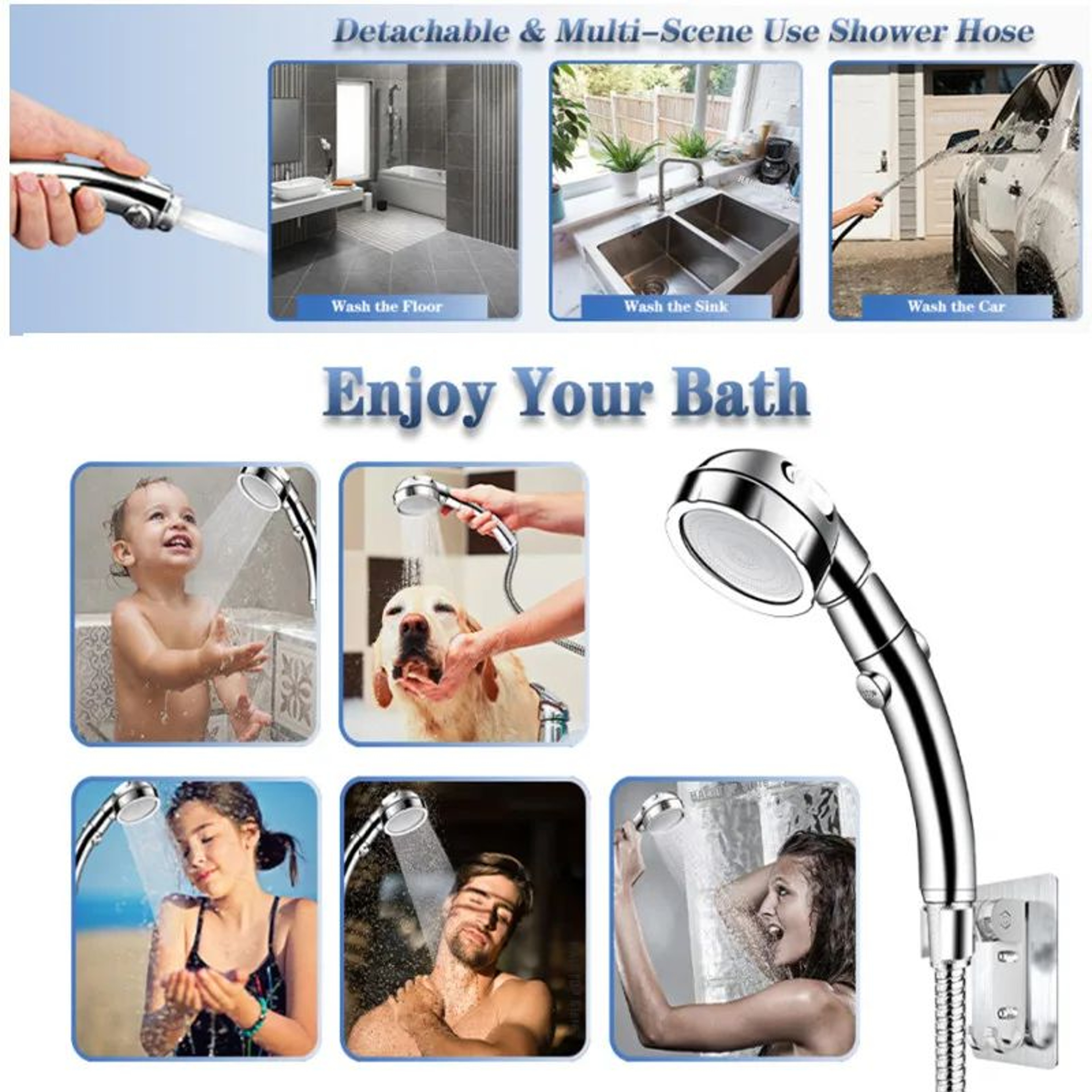 Detachable 3Mode HighPressure Handheld Rain Shower Head 5