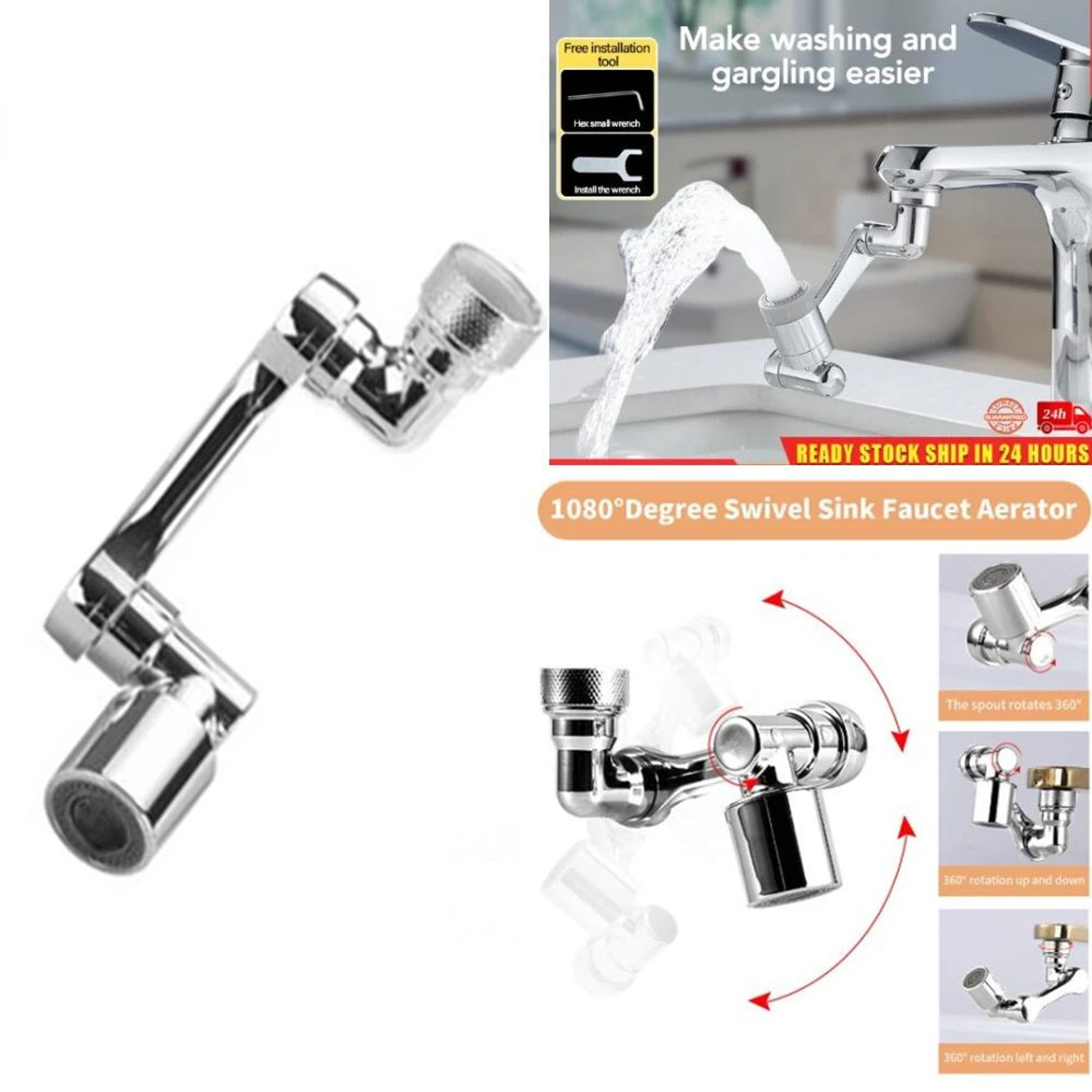 SmartFlow 1080 Rotating Faucet Extender  DualMode Kitchen  Bathroom Sprayer 1