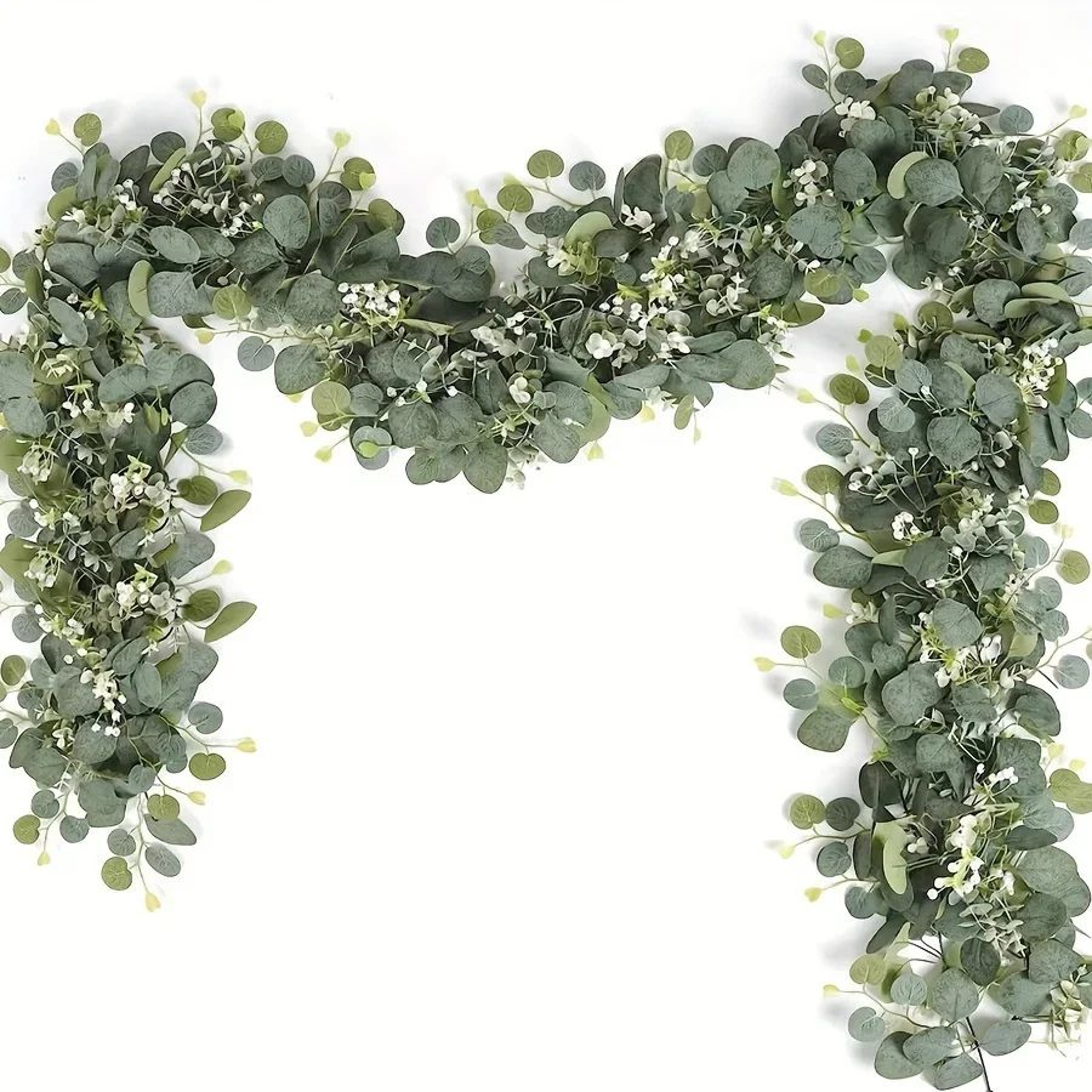 Lush Eucalyptus Garland With White Flowers  708 Artificial Greenery For Home Party  Holiday Decor 0