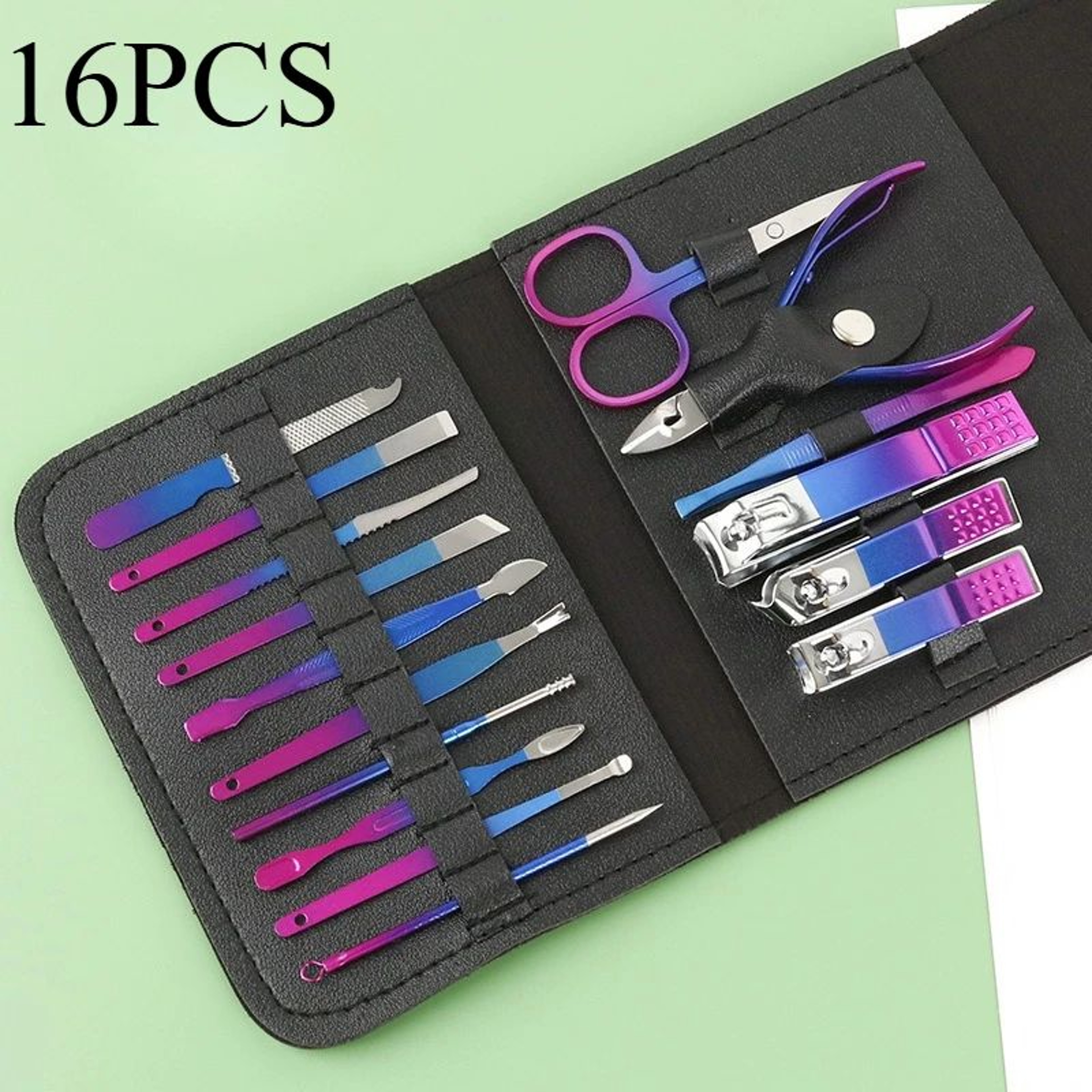 Premium 16Piece Professional Manicure Set With Precision Cuticle Nippers And Leather Travel Case 9