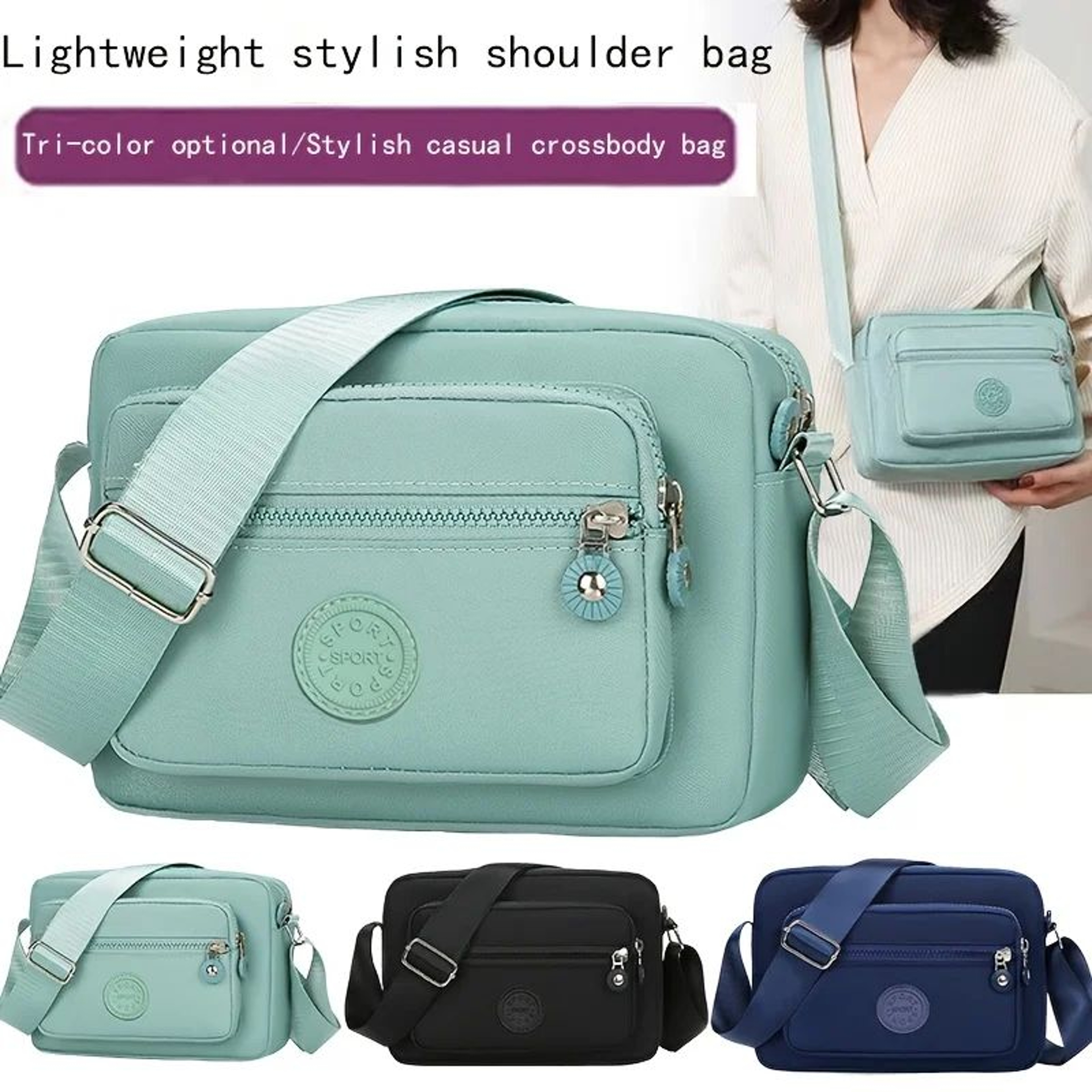Everyday Mint Nylon Crossbody  Lightweight Adjustable Shoulder Bag 0