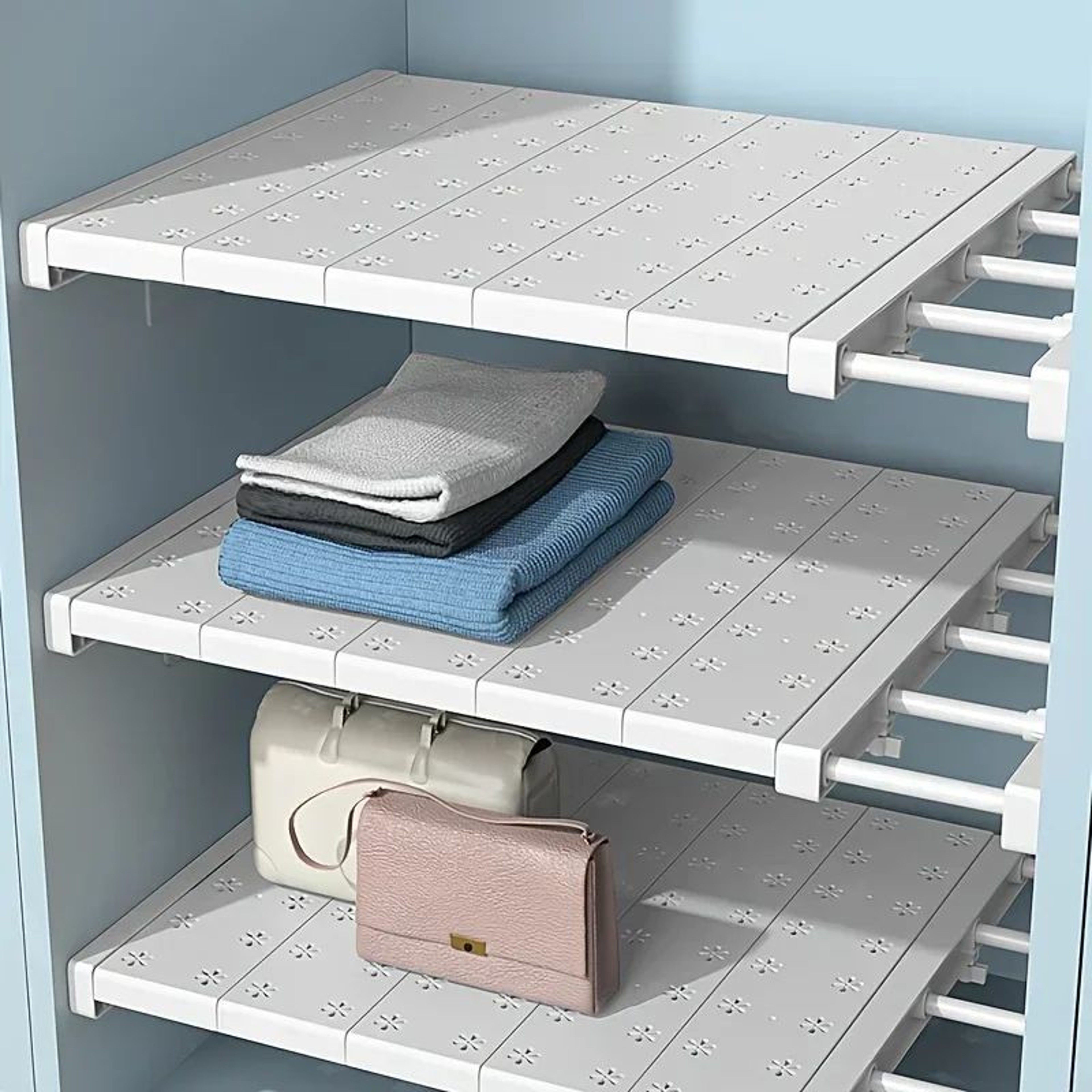 ExtendFit NoDrill Adjustable Shelf Organizer  Telescopic Storage Rack For Kitchen Closet  Bathroom 0
