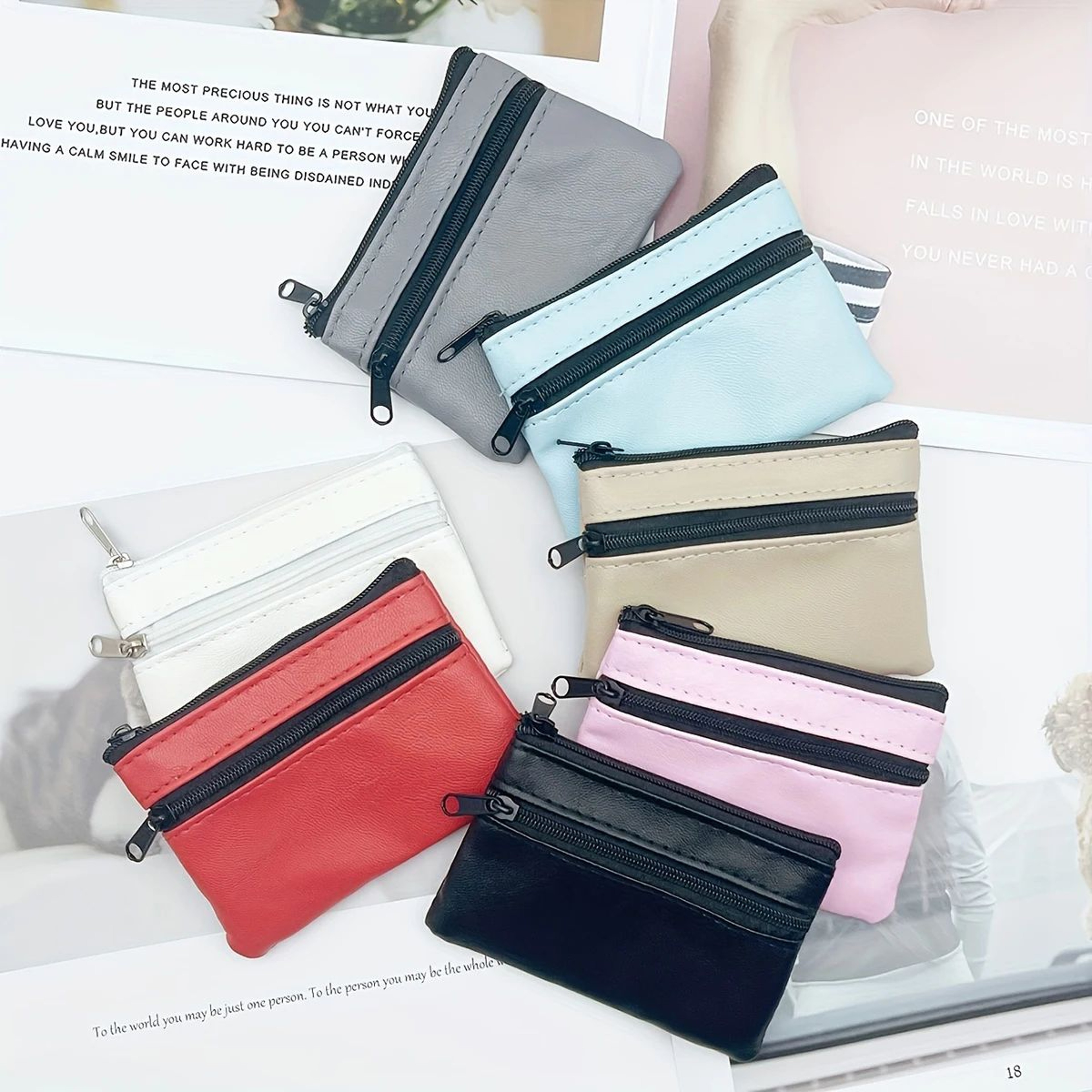 Compact Leather Coin Purse  Mini Wallet  ZipAround Change Pouch For Men Women  Kids 4