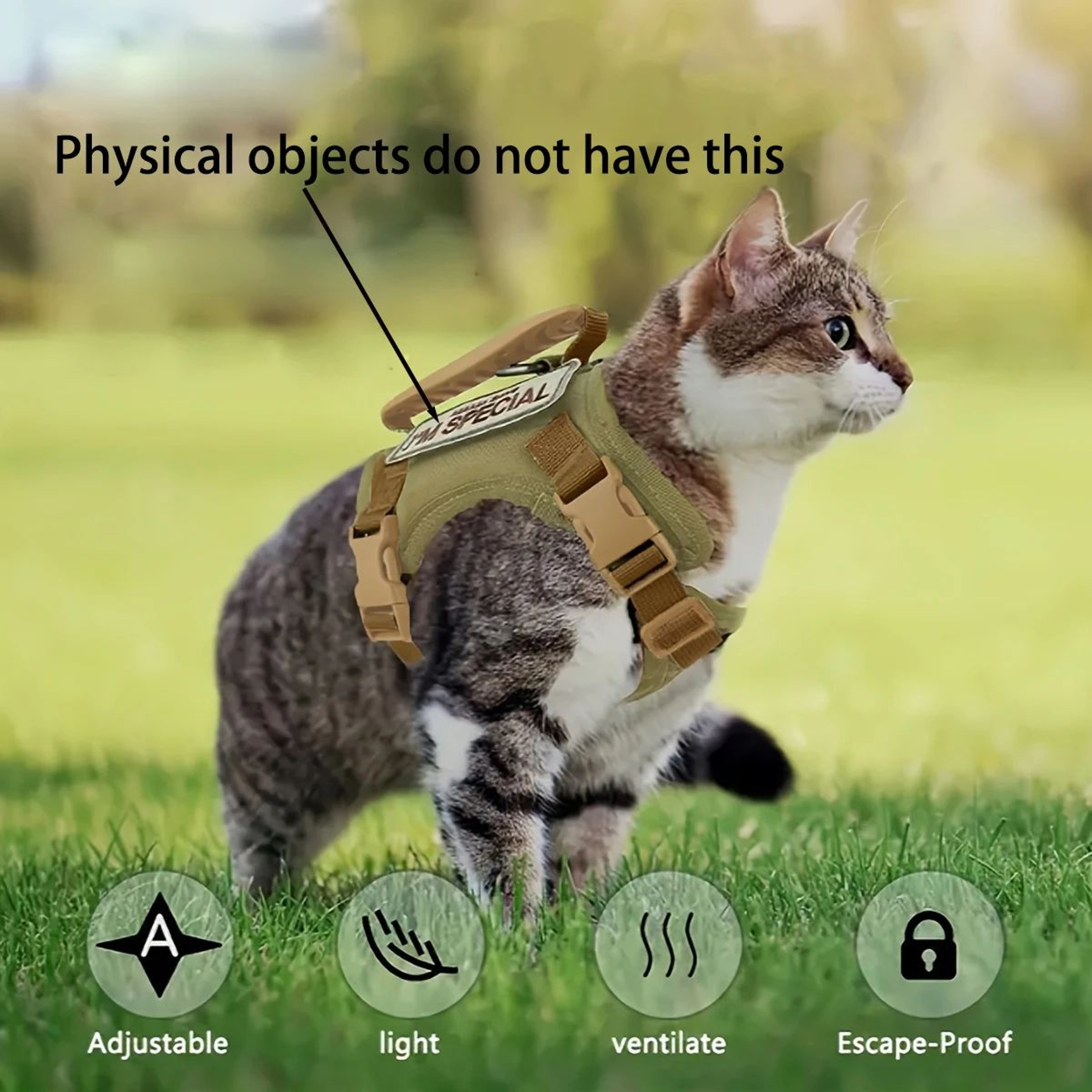Khaki Tactical EscapeProof Cat Walking Vest  Adjustable Leash Set 0