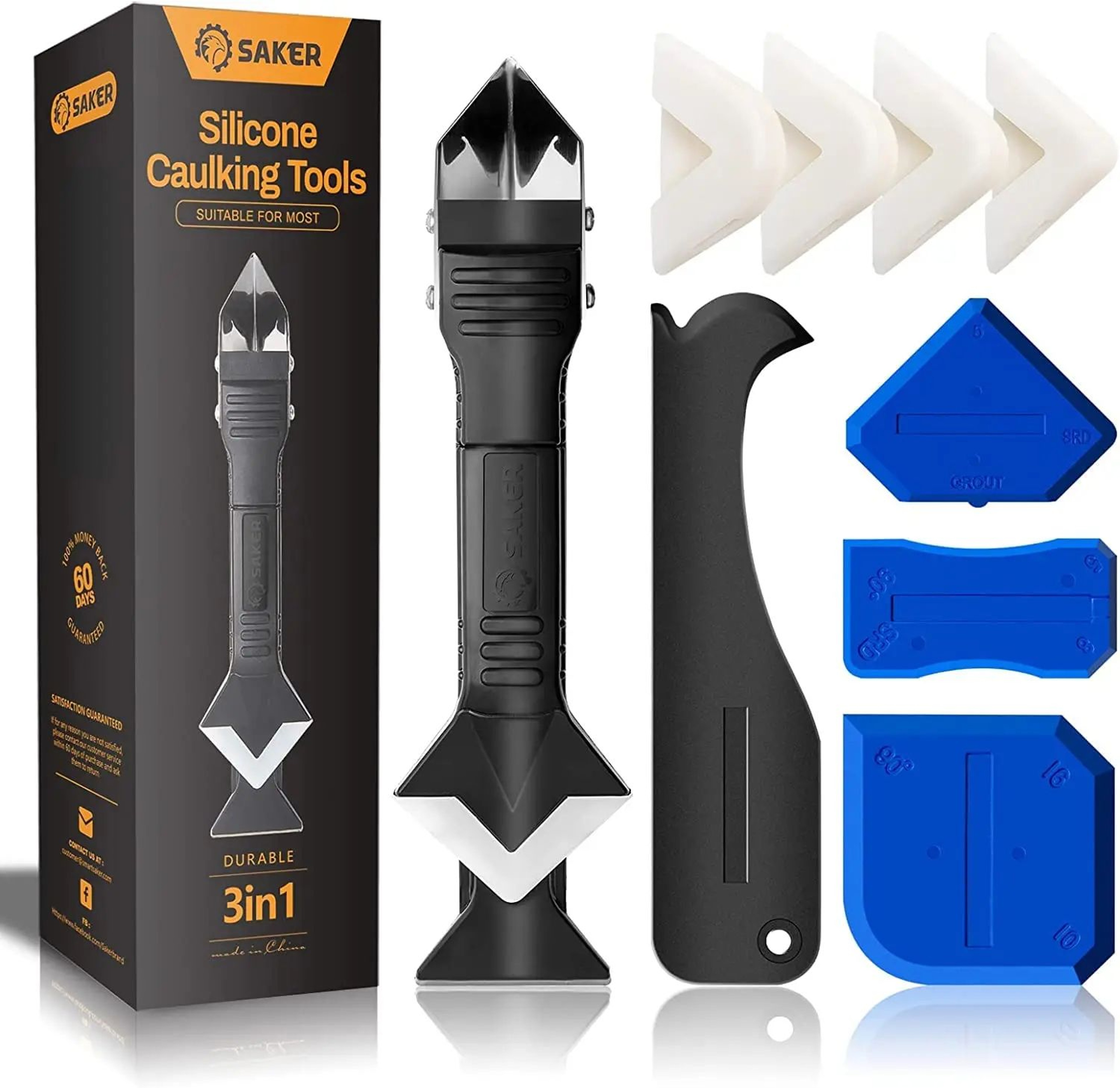 Professional 9Piece Silicone Caulk Nozzle Applicator  Sealer Tool Kit  Complete Caulking Finisher S 0