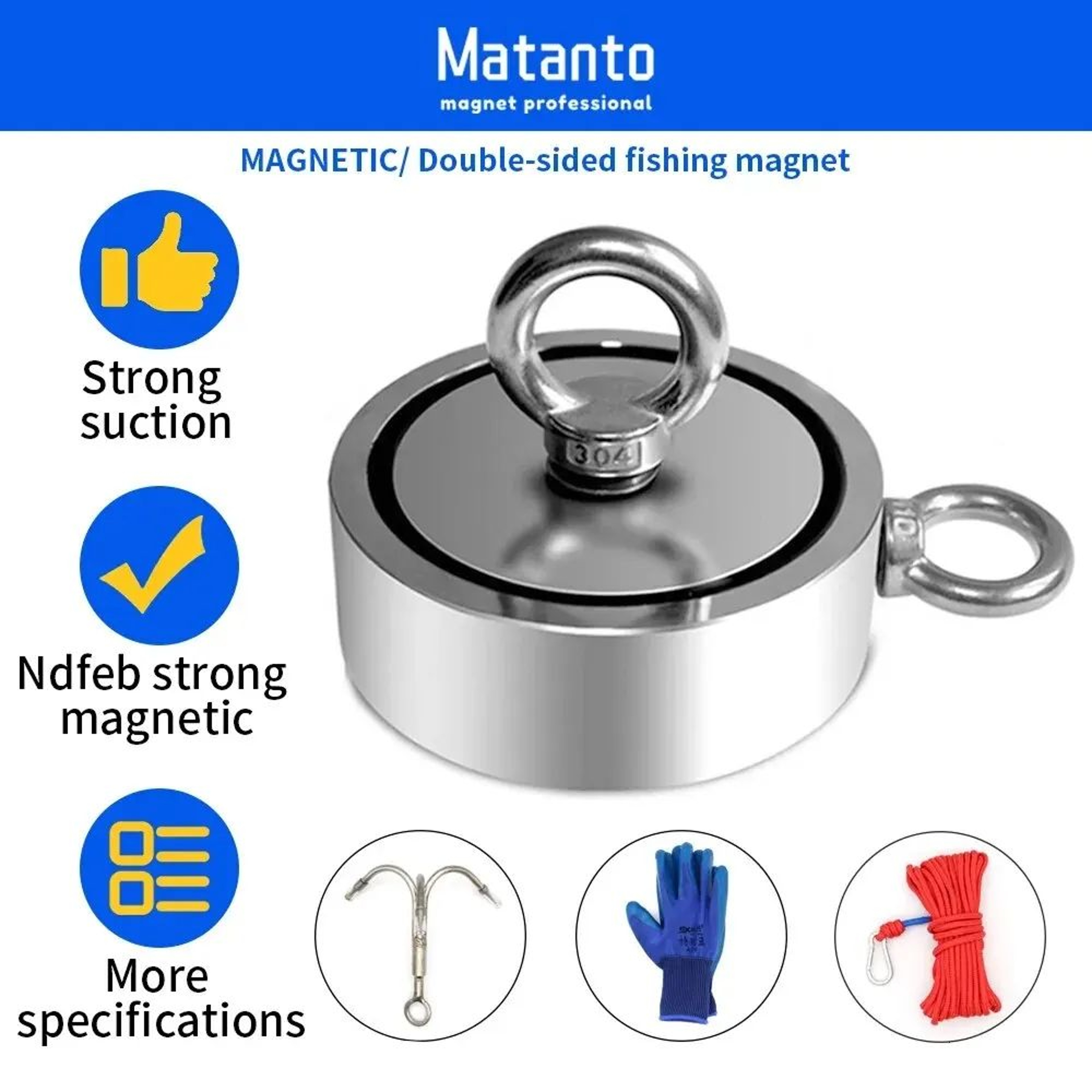HeavyDuty DoubleSided Neodymium Fishing Magnet For Salvage  Recovery 0