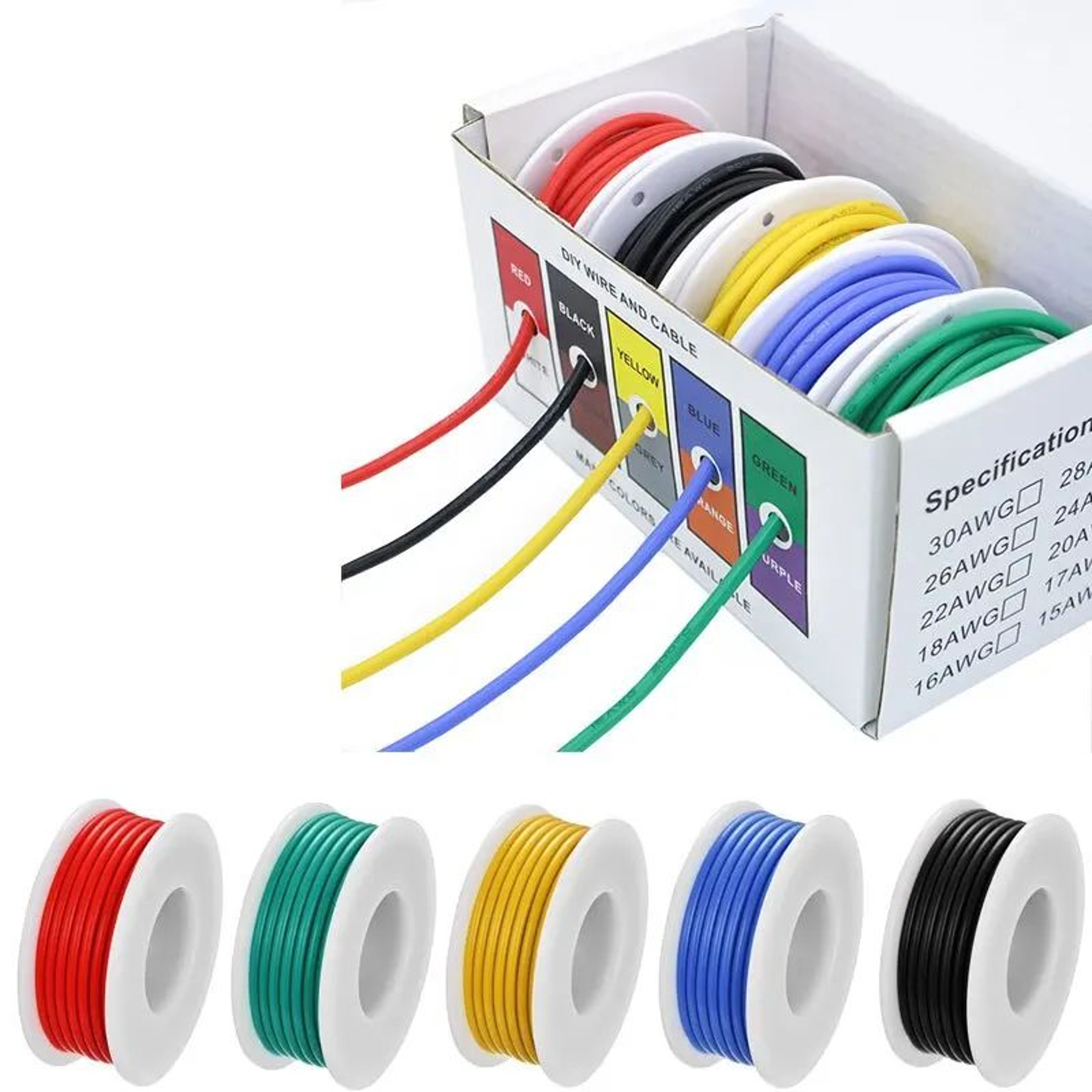 Premium 18 AWG Stranded Copper Wire Set  Flexible Tinned Copper Hookup Wire 5Color Kit 164 Ft Per R 0