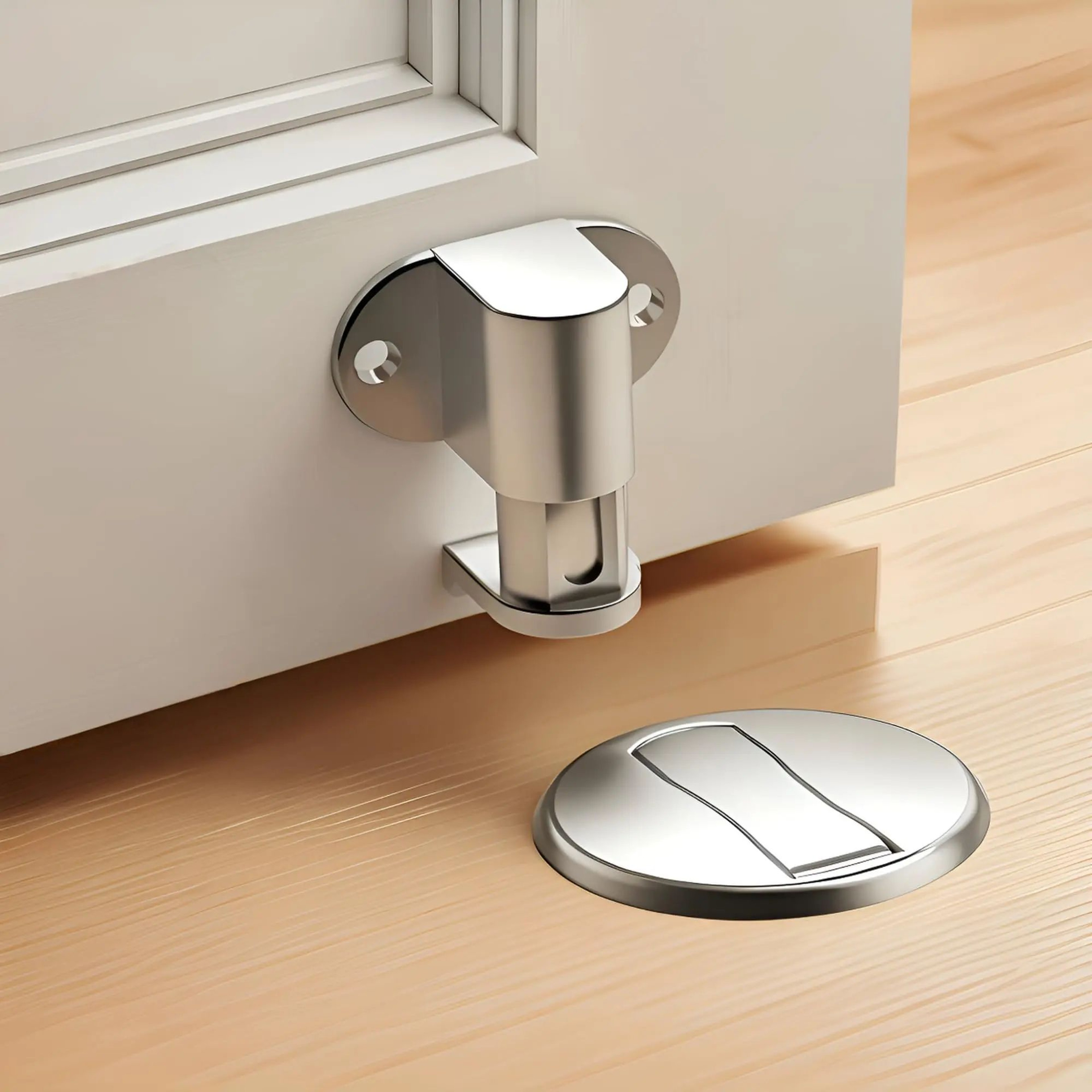 Adjustable Stainless Steel Magnetic Door Stopper  PunchFree Invisible Floor Mount For Quiet DamageF 0