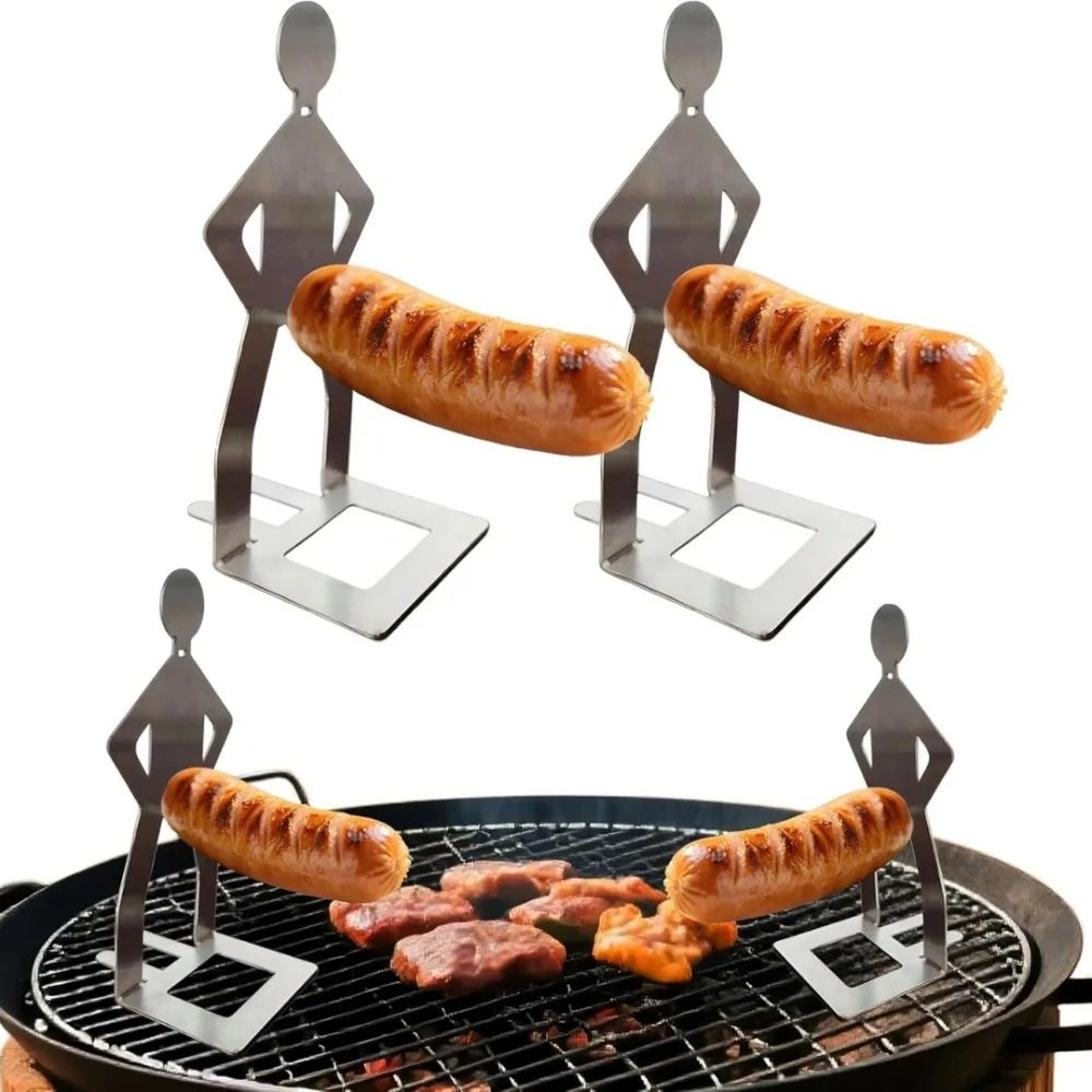 Humanoid Stainless Steel BBQ Sausage Holder  Funny Outdoor Grilling Tool  Portable Sausage Rack 0