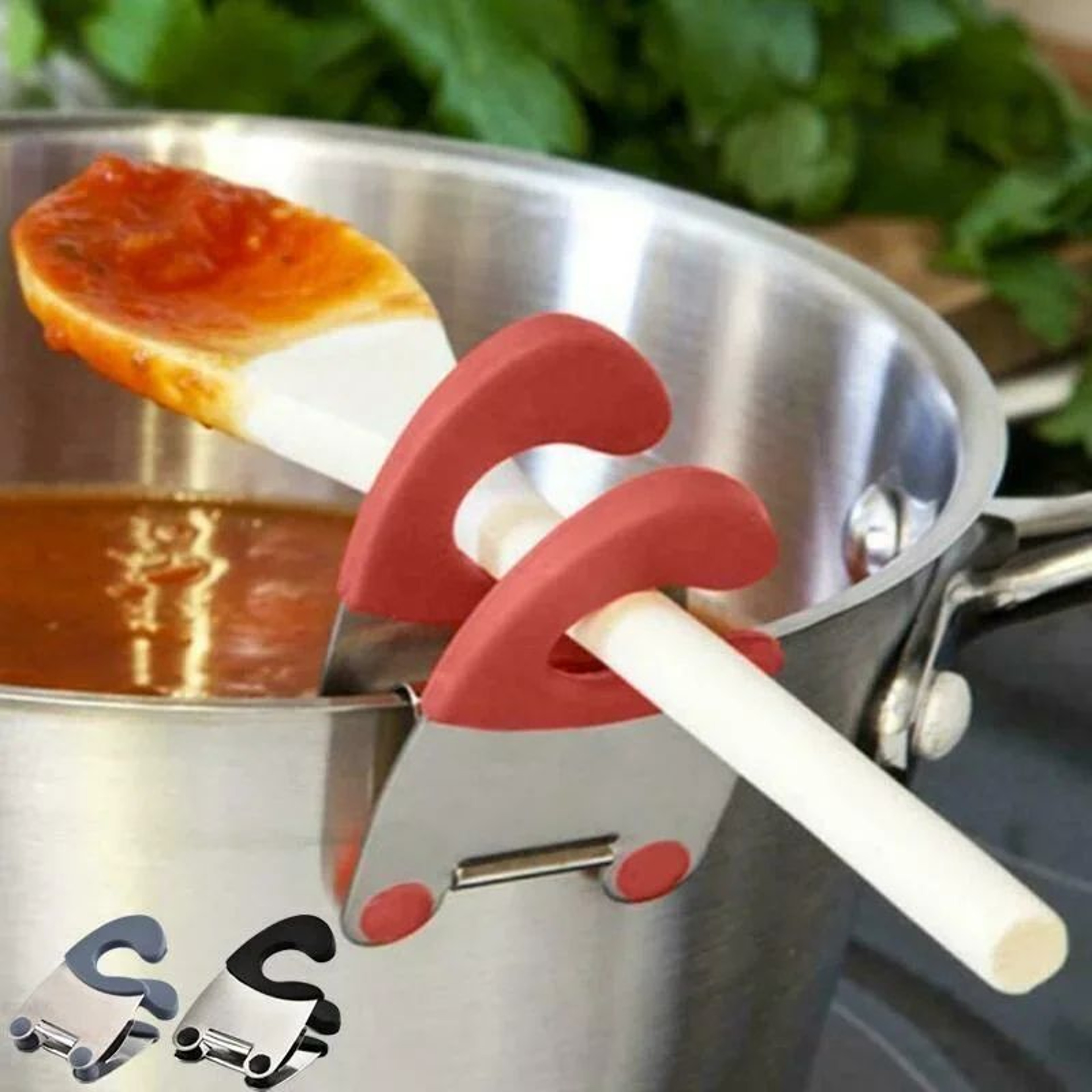 SmartGrip ClipOn Pot Spoon  Utensil Holder  HeatResistant Silicone Pot Clip For Clean Tidy Cooking 0