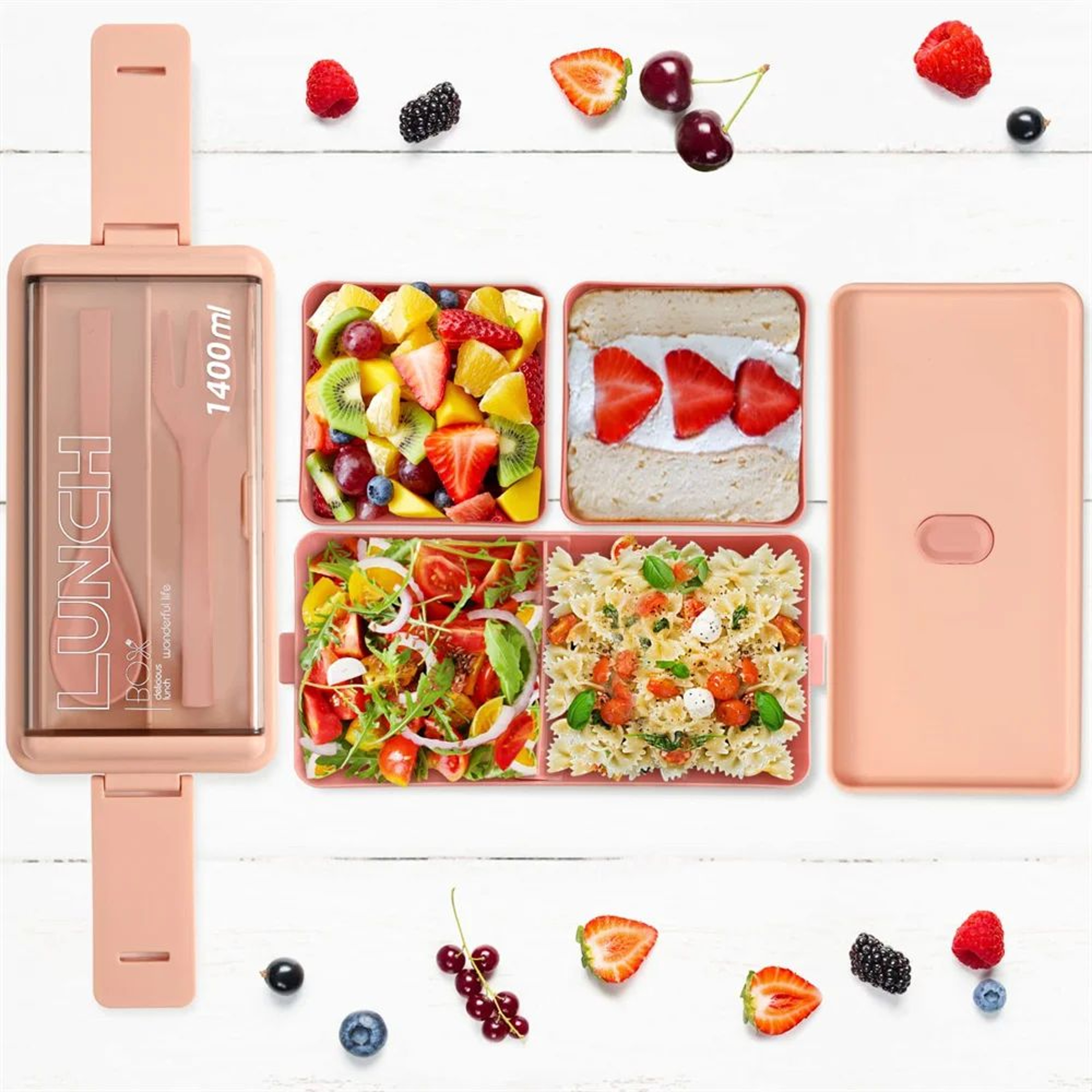 Premium DoubleLayer Portable Lunch Box Bento Set With Fork  Spoon  MicrowaveReady Kids  Family Food 2