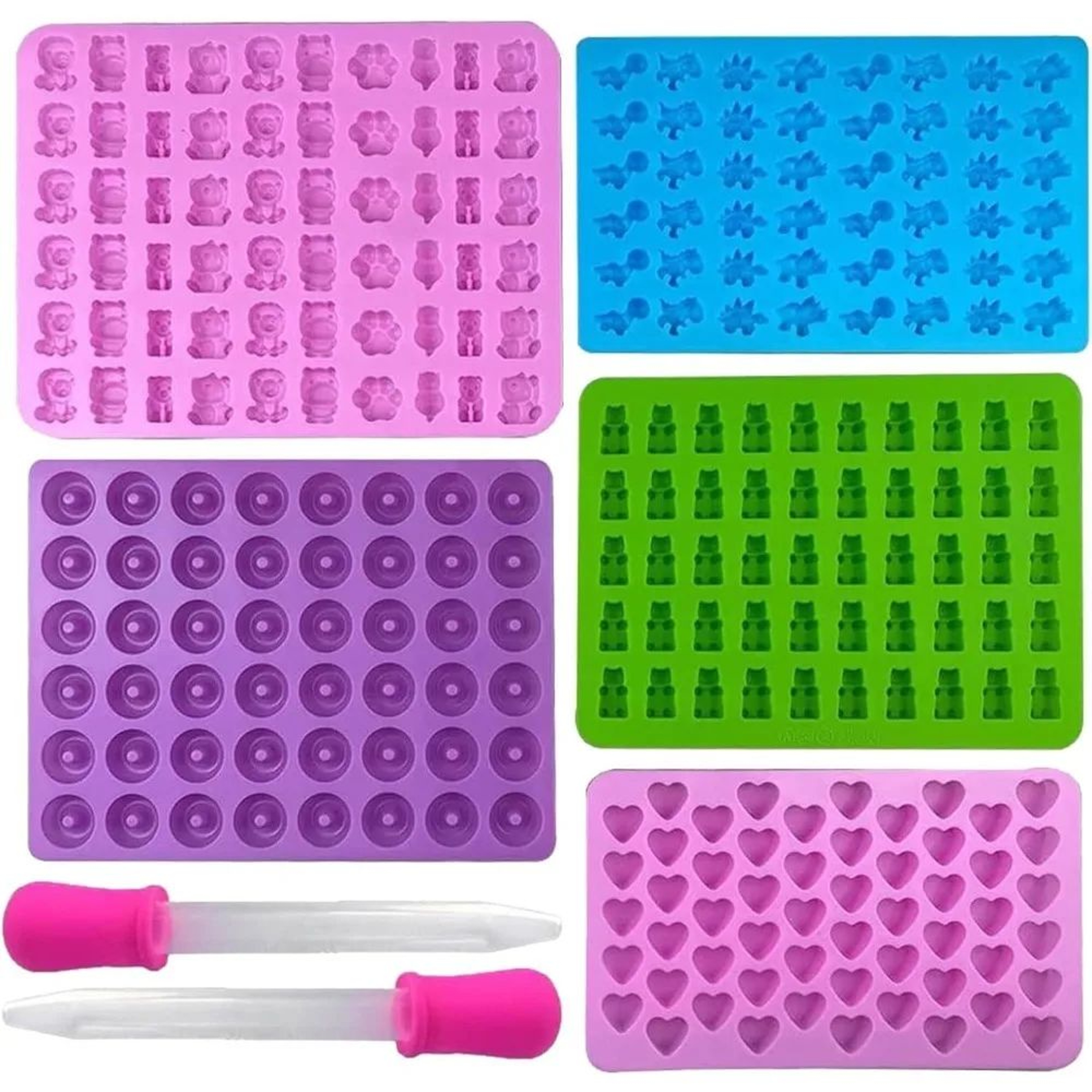 Premium 7Piece Silicone Candy Molds  Gummy Molds Set With Droppers  Reusable FoodGrade Baking Trays 0