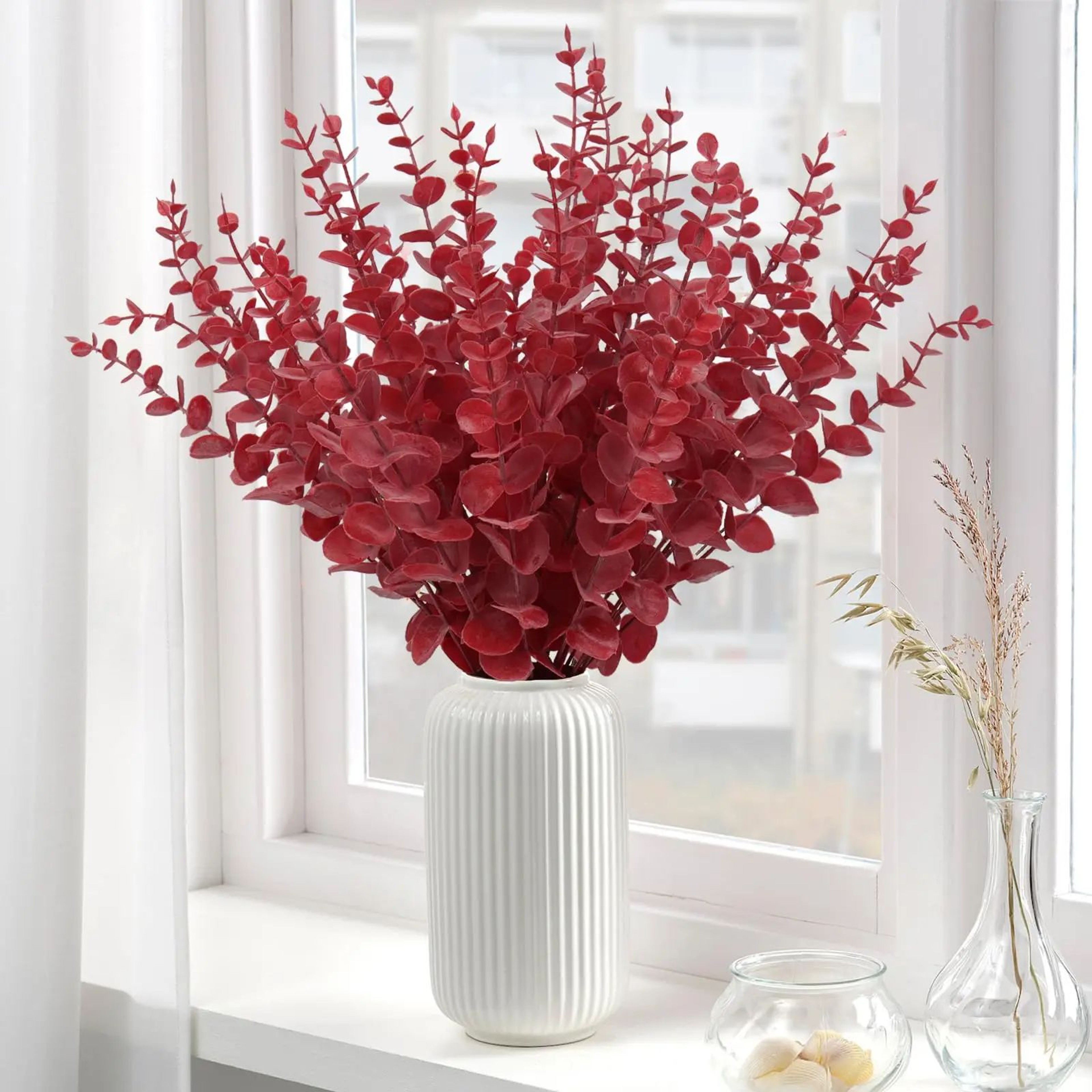 Red Eucalyptus Faux Stems  Lifelike Decorative Branches For Home Event  Holiday Floral Designs 1