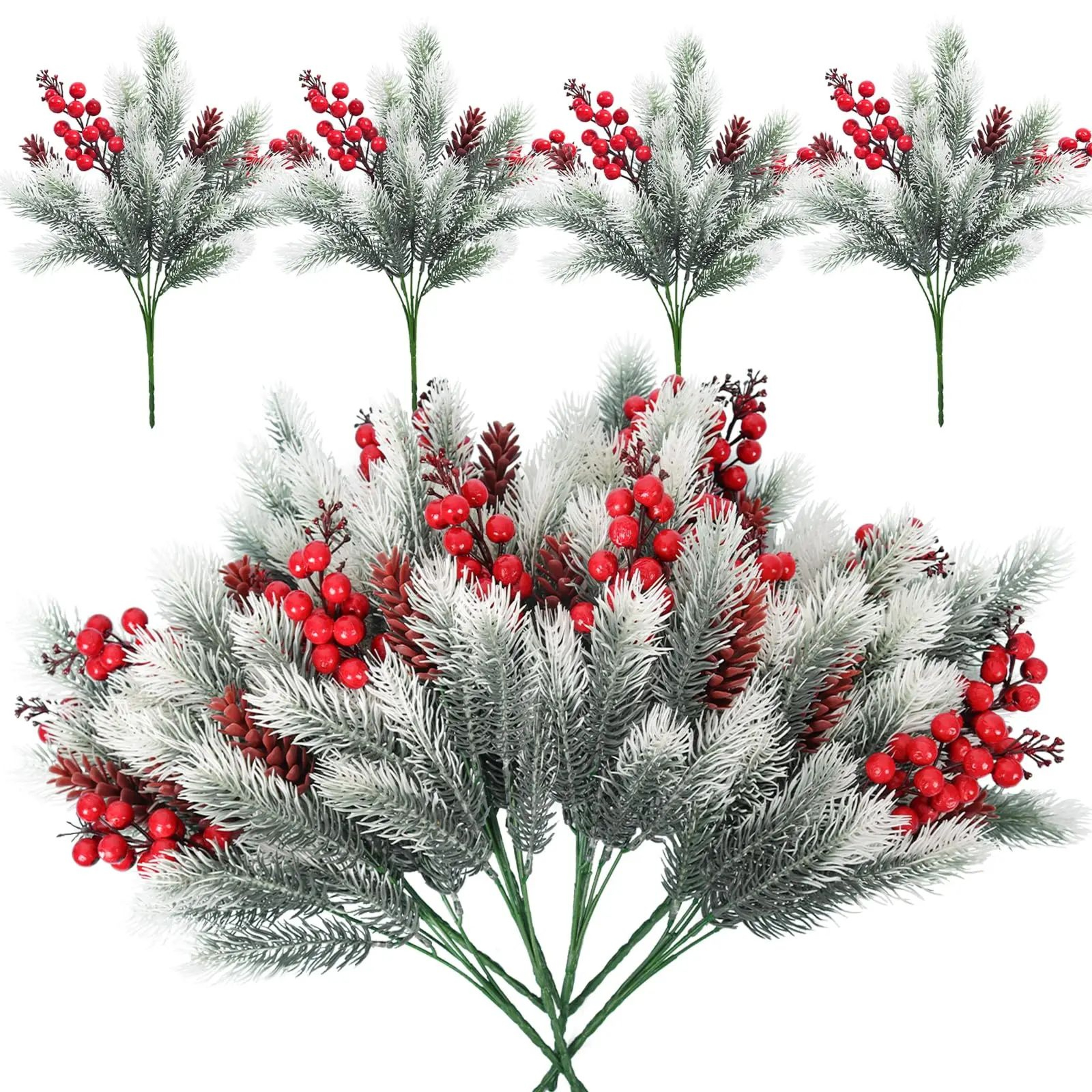 Festive Evergreen Holly  Pine Berry Holiday Table Decor  Set Of 2 Artificial Christmas Greenery Pic 0