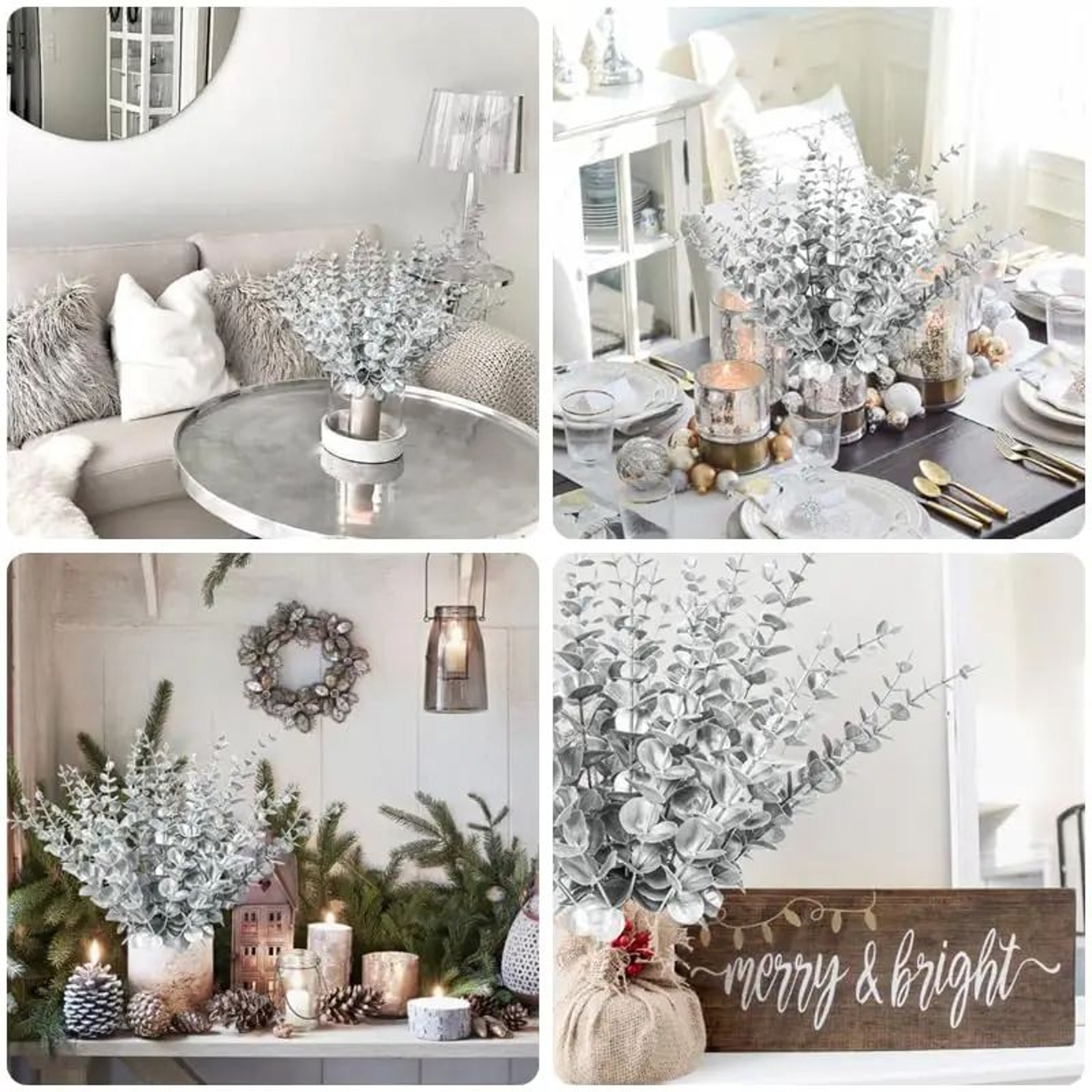 Gold  Silver Eucalyptus Design Stems  20Piece Metallic Faux Branch Set For Weddings Holidays  Home  5