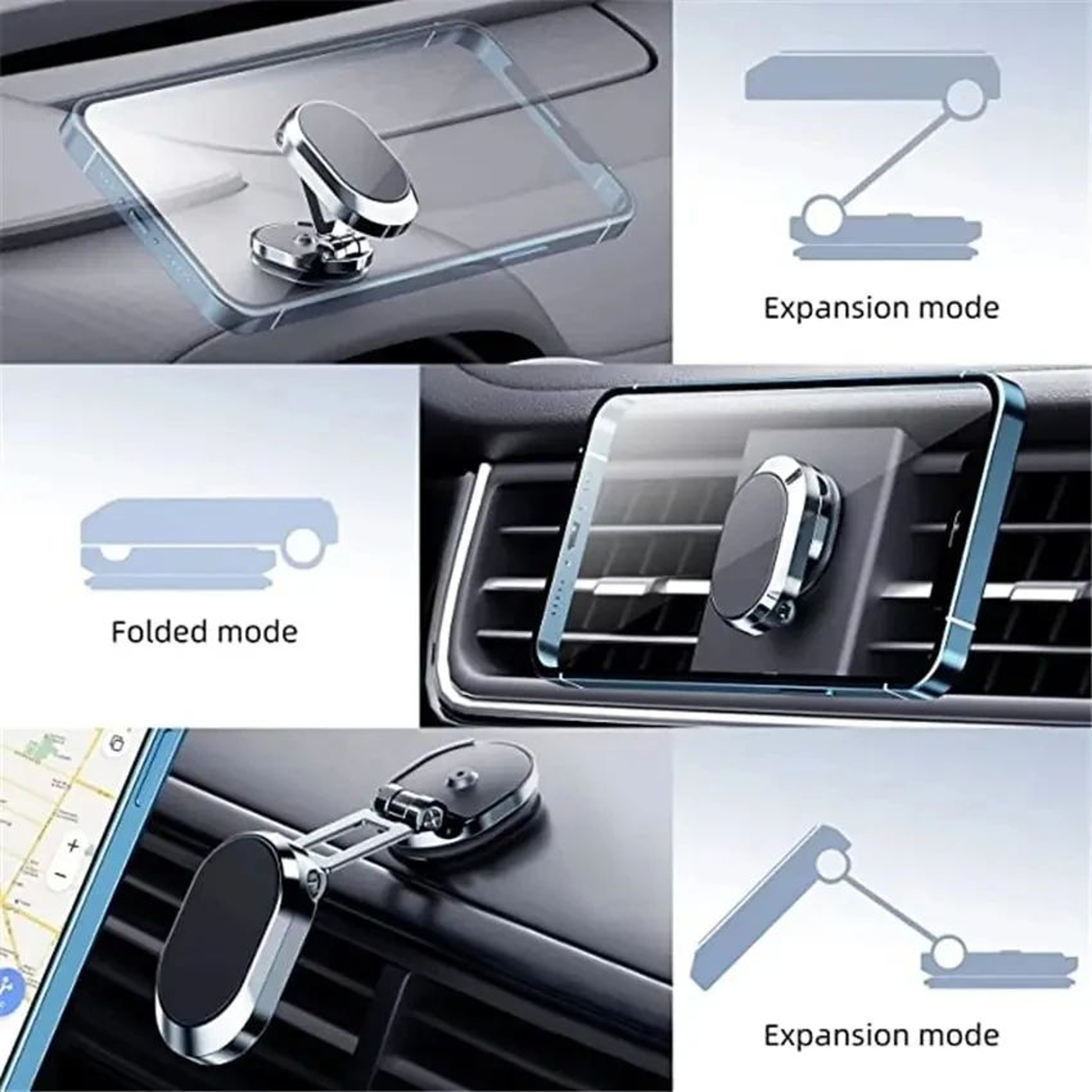 Magnetic Car Phone Mount Dashboard Holder With Rotating Folding Design 0