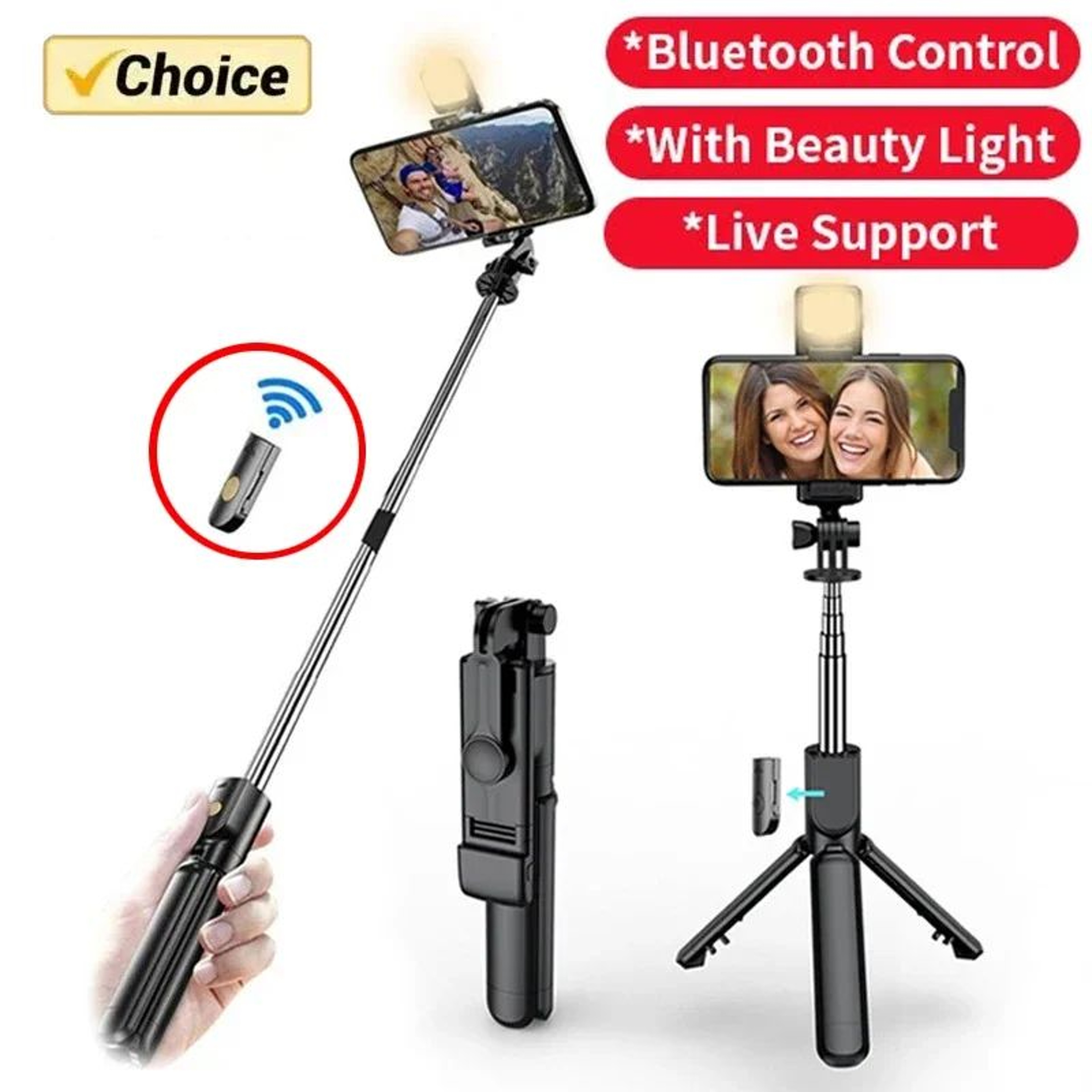 SmartGlow Wireless Bluetooth Selfie Stick Tripod With LED Light  Remote 0