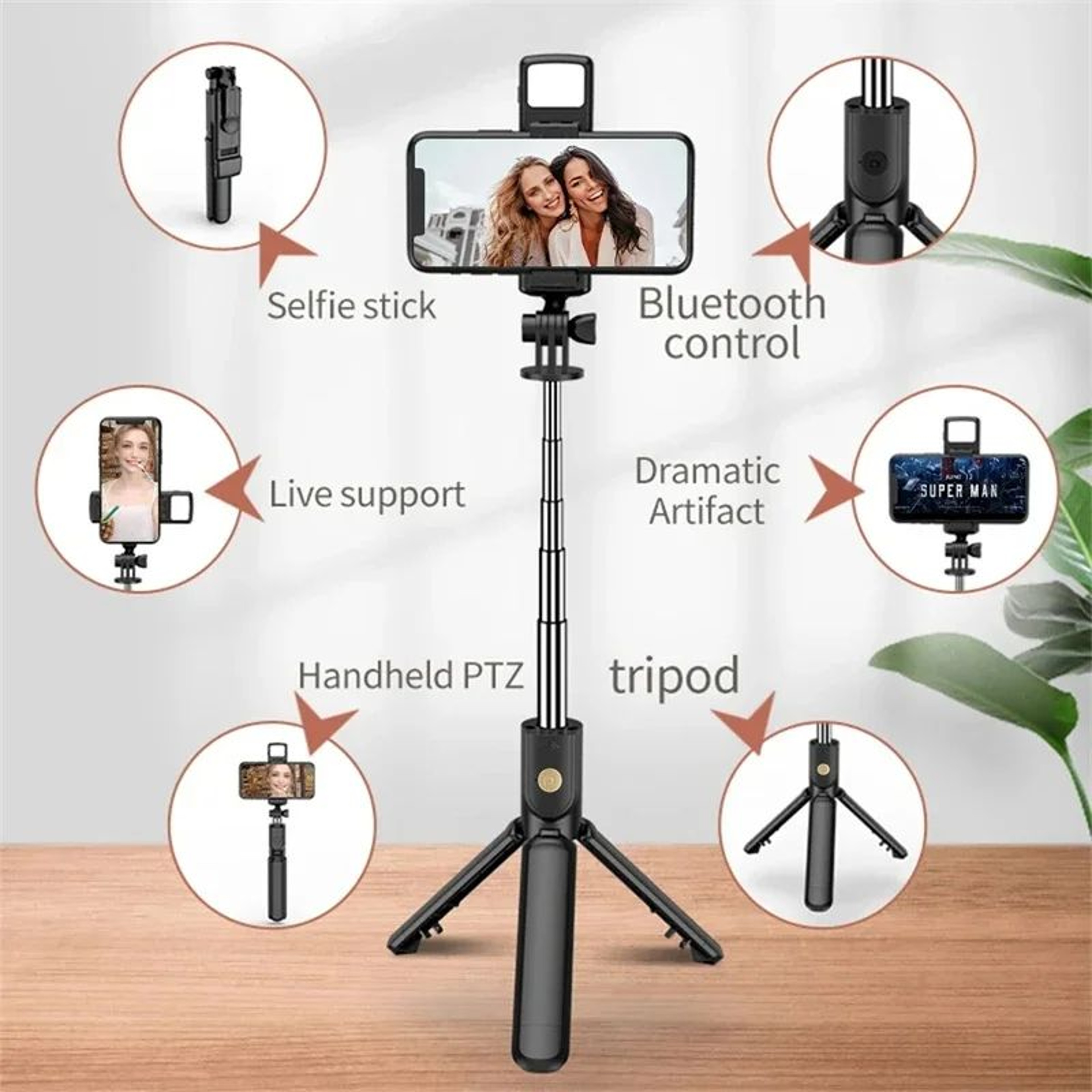 SmartGlow Wireless Bluetooth Selfie Stick Tripod With LED Light  Remote 6