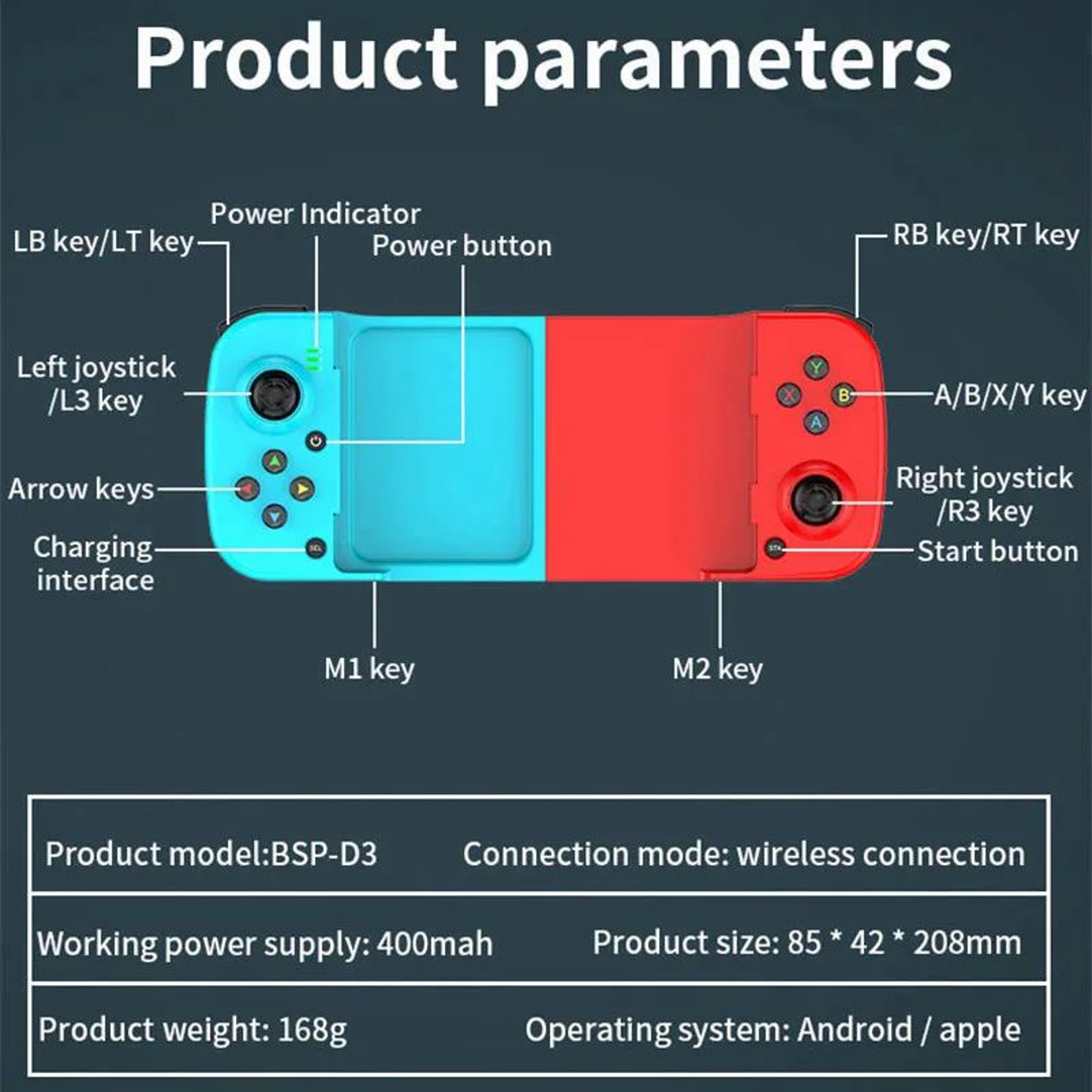 D3 Pro Wireless Mobile Game Controller  Bluetooth Stretchable Gamepad For Android  IOS 3