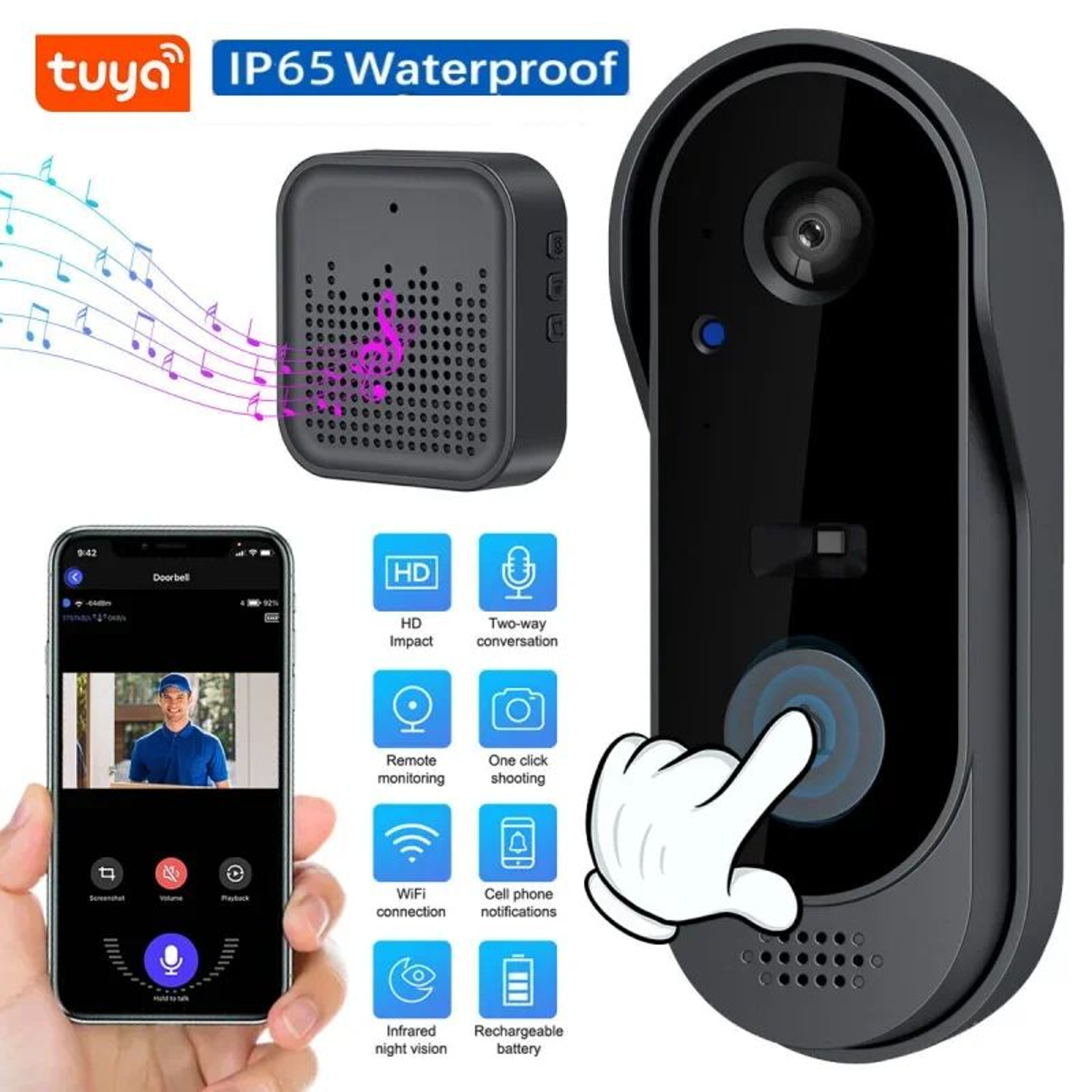 Tuya Smart WiFi Video Doorbell Camera With TwoWay Audio  Night Vision 0