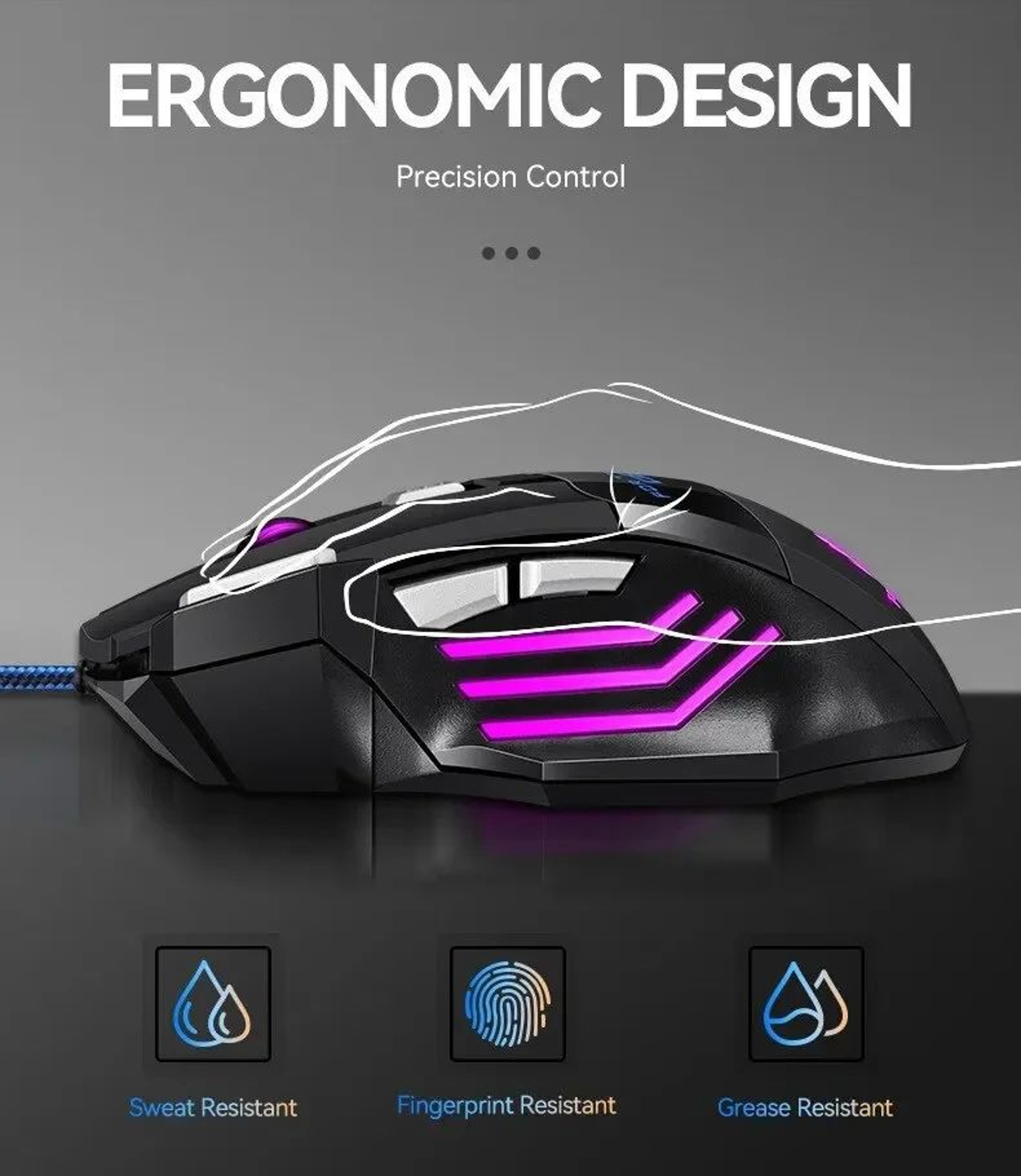 HyperSpeed RGB Ergonomic Wired Gaming Mouse  7Button Precision For PC  Laptop Gamers 5