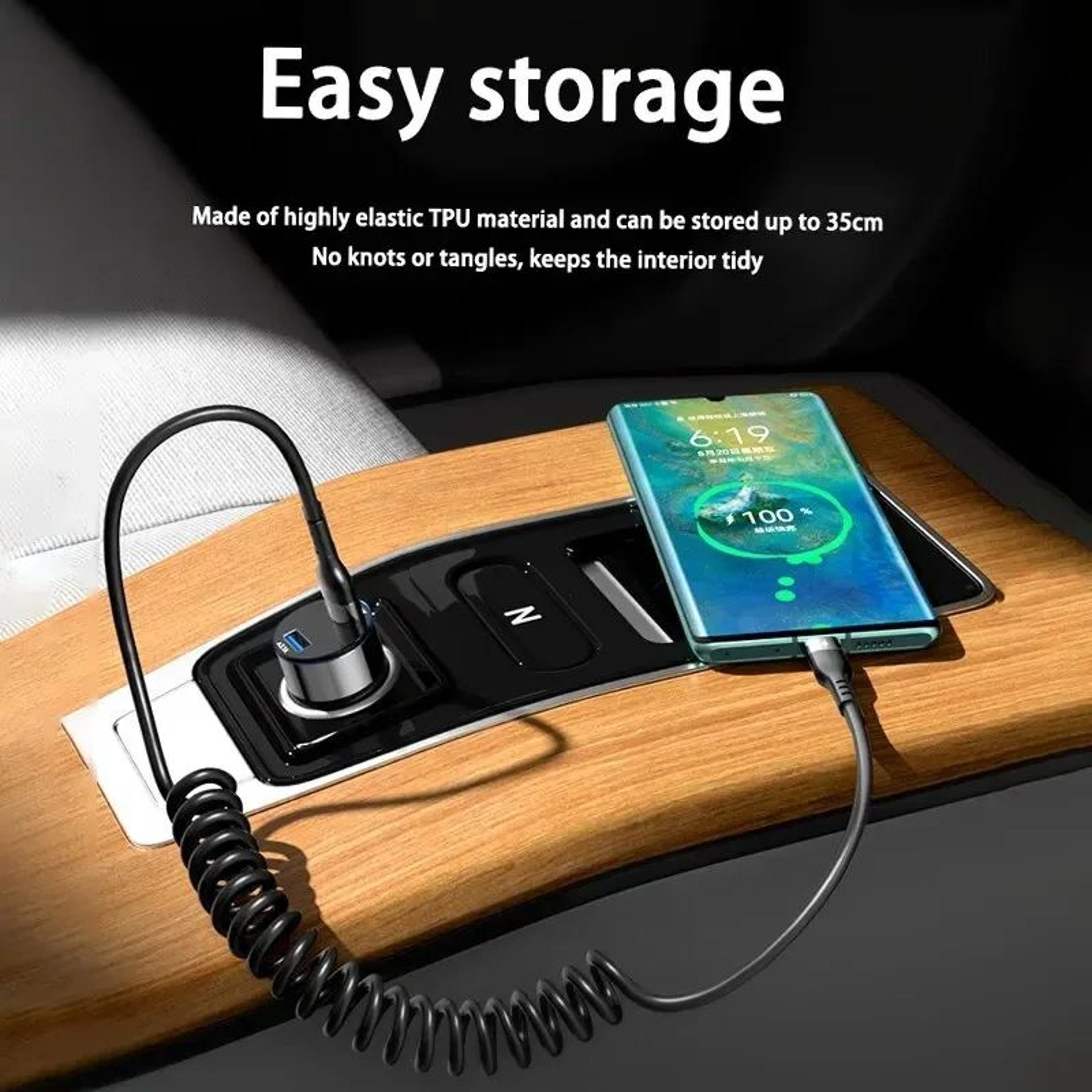 66W Fast Charging USBC Car Cable  Retractable TypeC To TypeC Power Cord For IPhone  Android 2