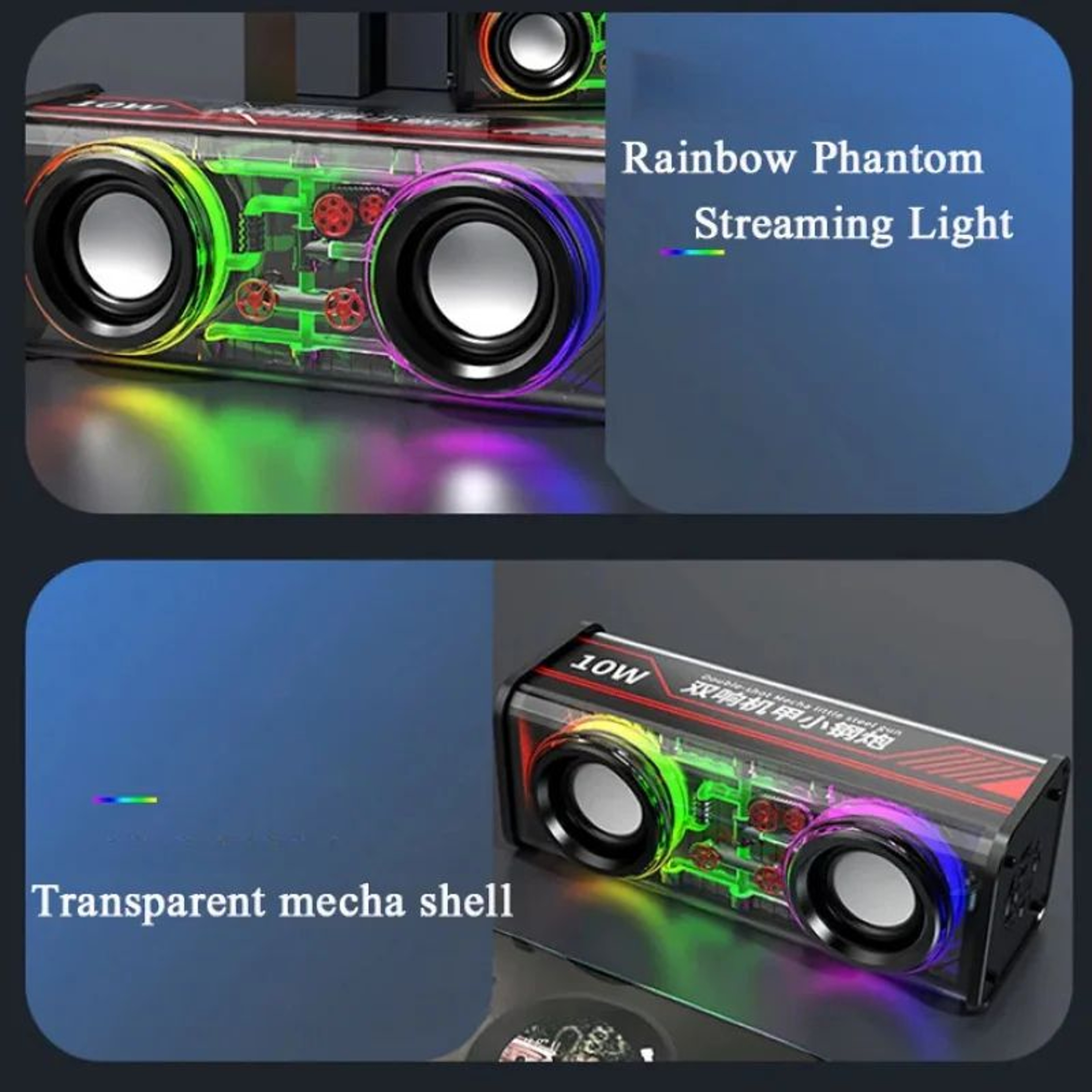 V8 Transparent Mecha Bluetooth Speaker With RGB Bass 2