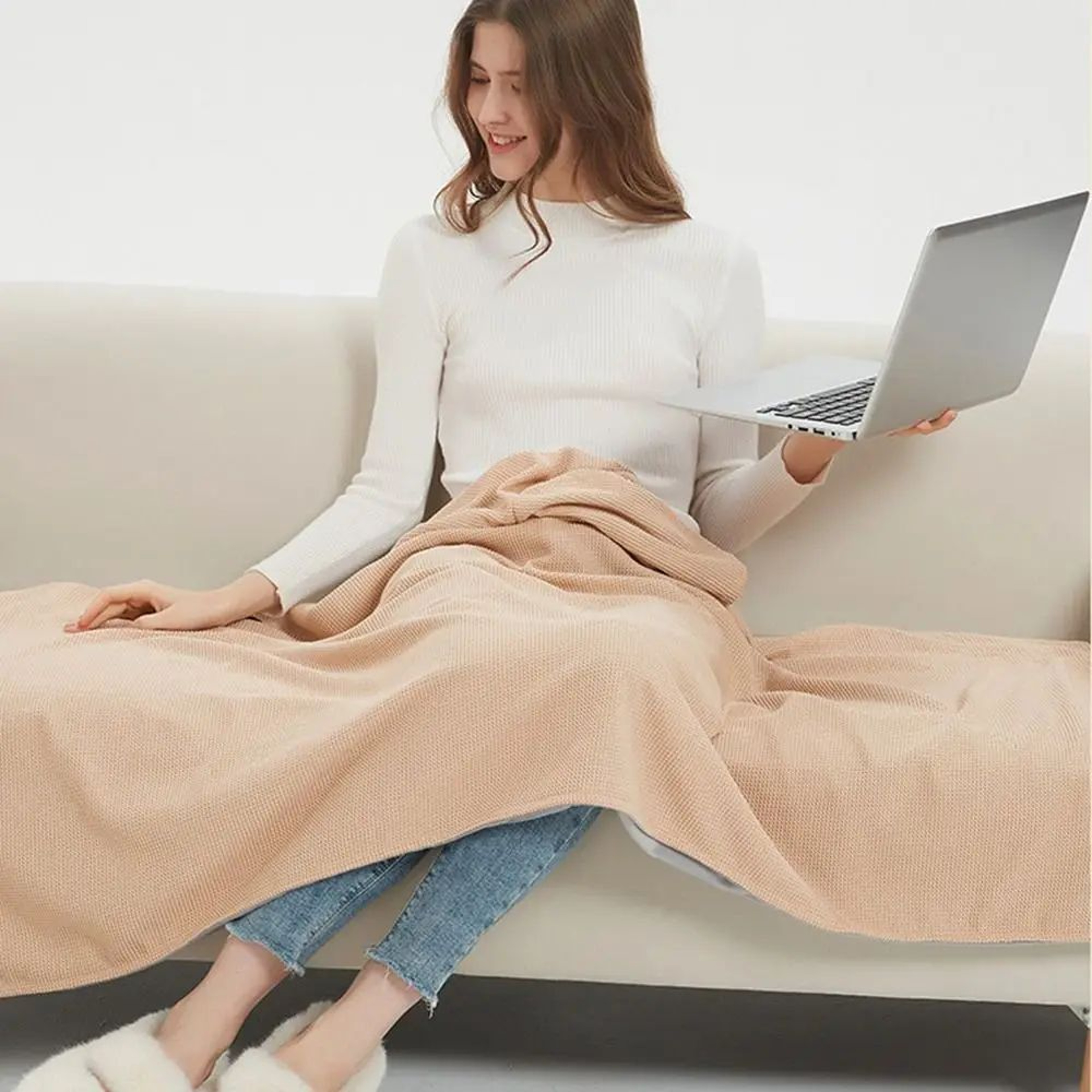 USB Heated Wearable Body Warmer Shawl  Soft Electric Blanket With Zipper  3 Heat Levels 3