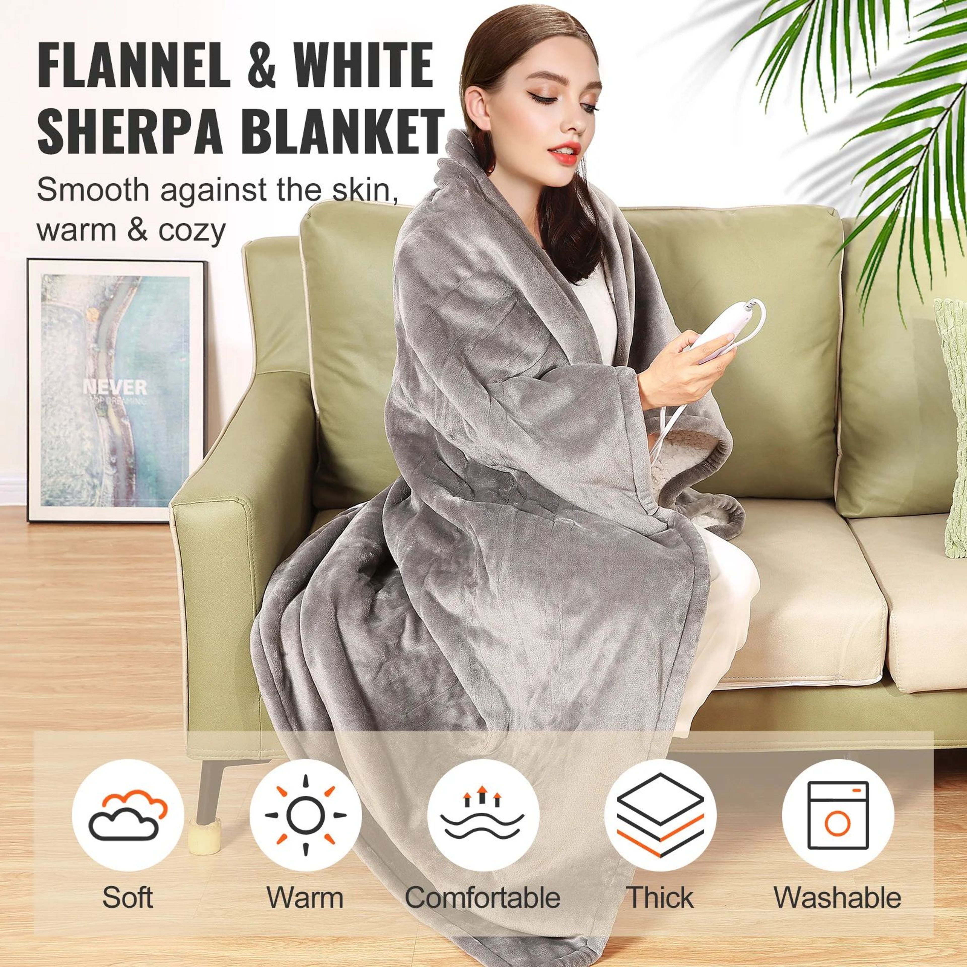 SucceBuy Electric Heated Throw Blanket With Timer  Soft Flannel Sherpa Comfort 5 Heat Levels 2