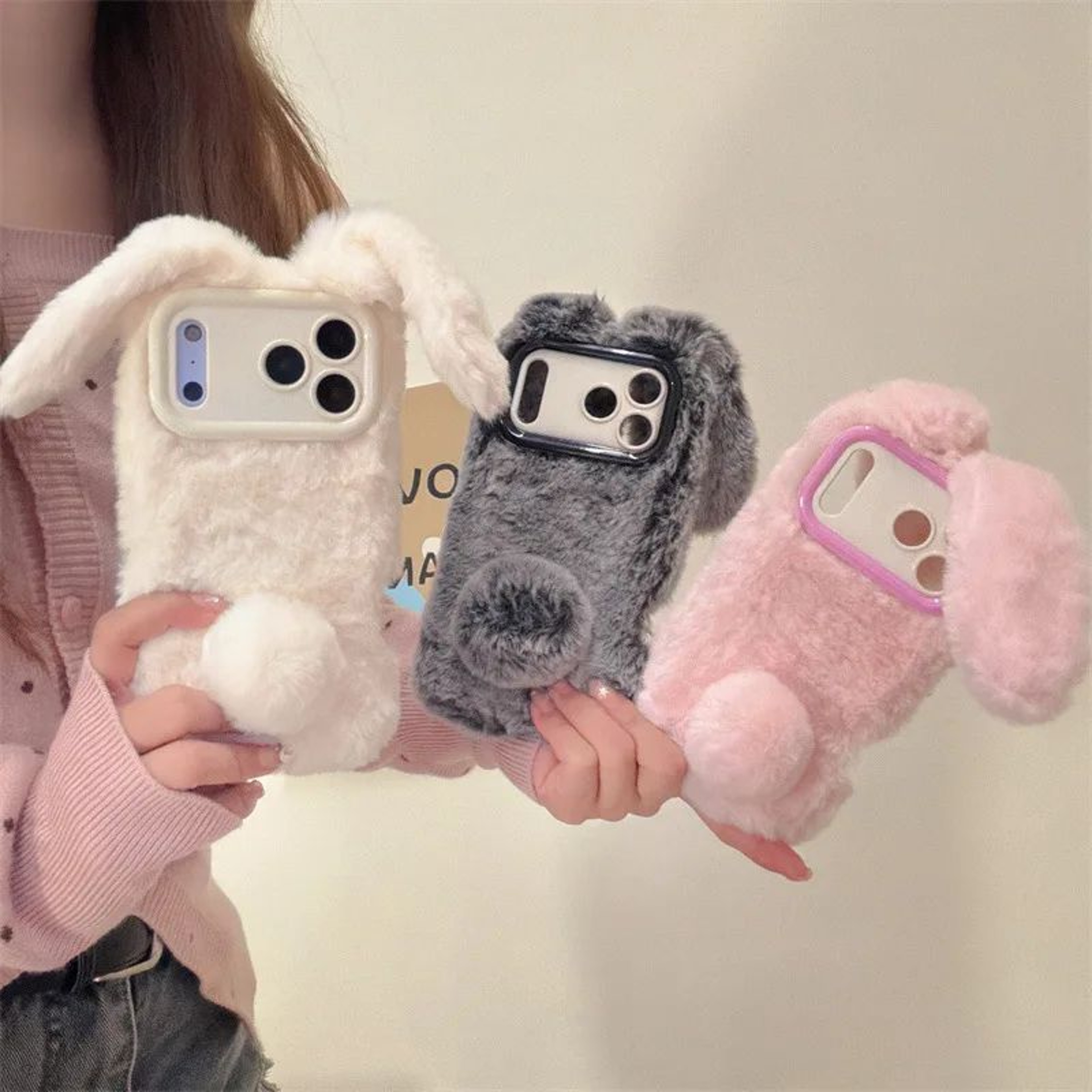 Premium Furry Rabbit Plush Phone Case  Cute 3D ShockResistant IPhone Cover 3