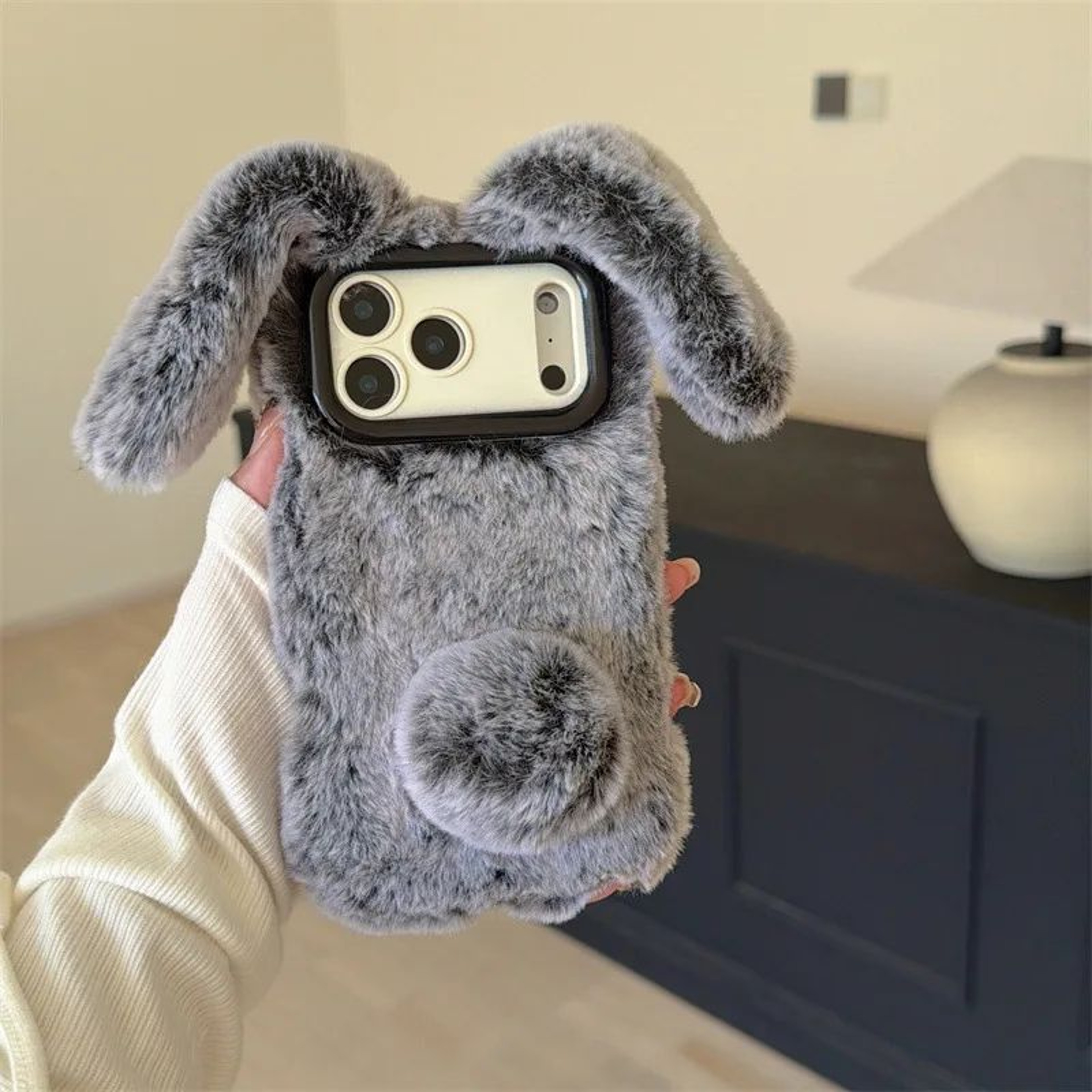 Premium Furry Rabbit Plush Phone Case  Cute 3D ShockResistant IPhone Cover 5