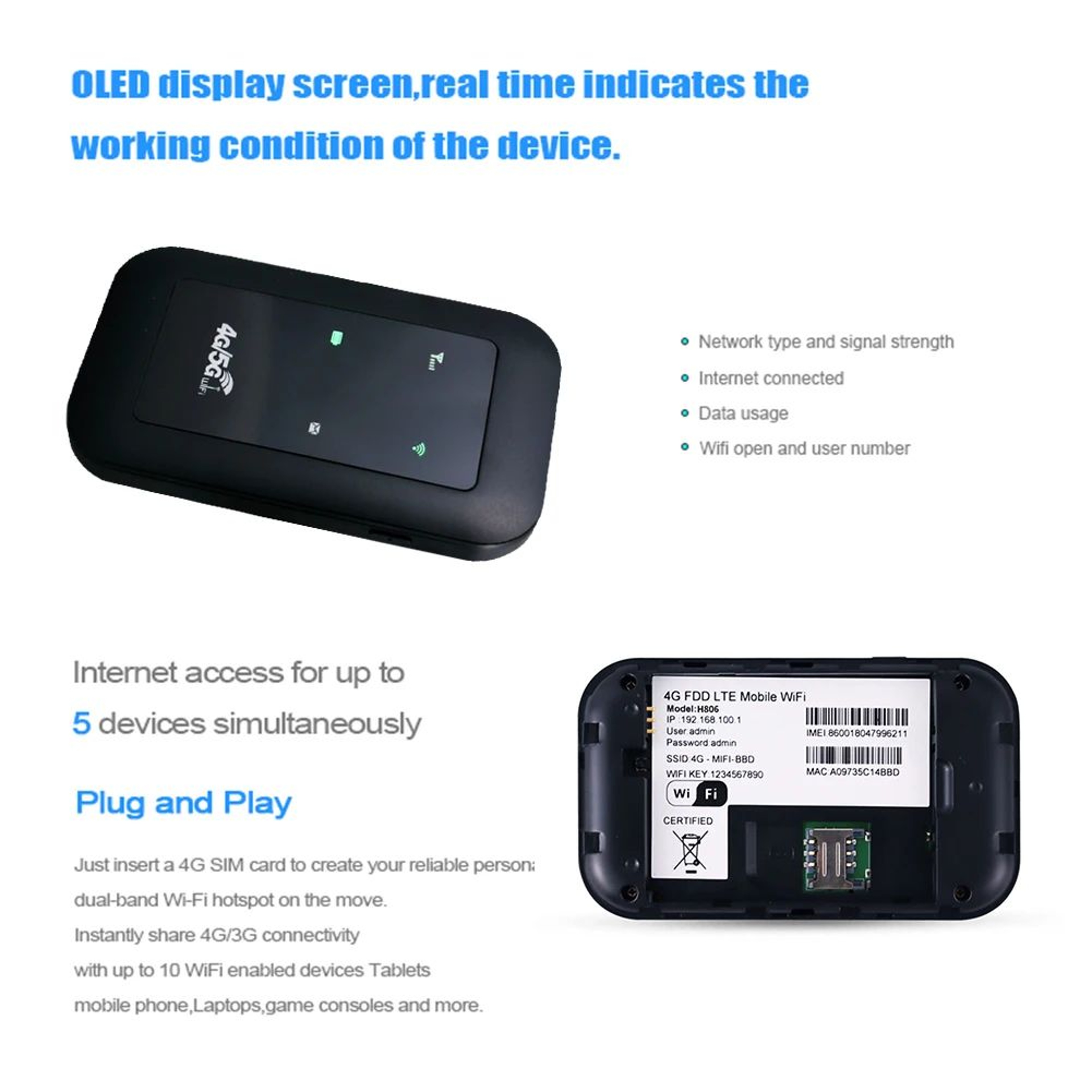 UltraConnect 4G LTE WiFi Router Portable Hotspot With SIM Card Slot  Signal Booster 3