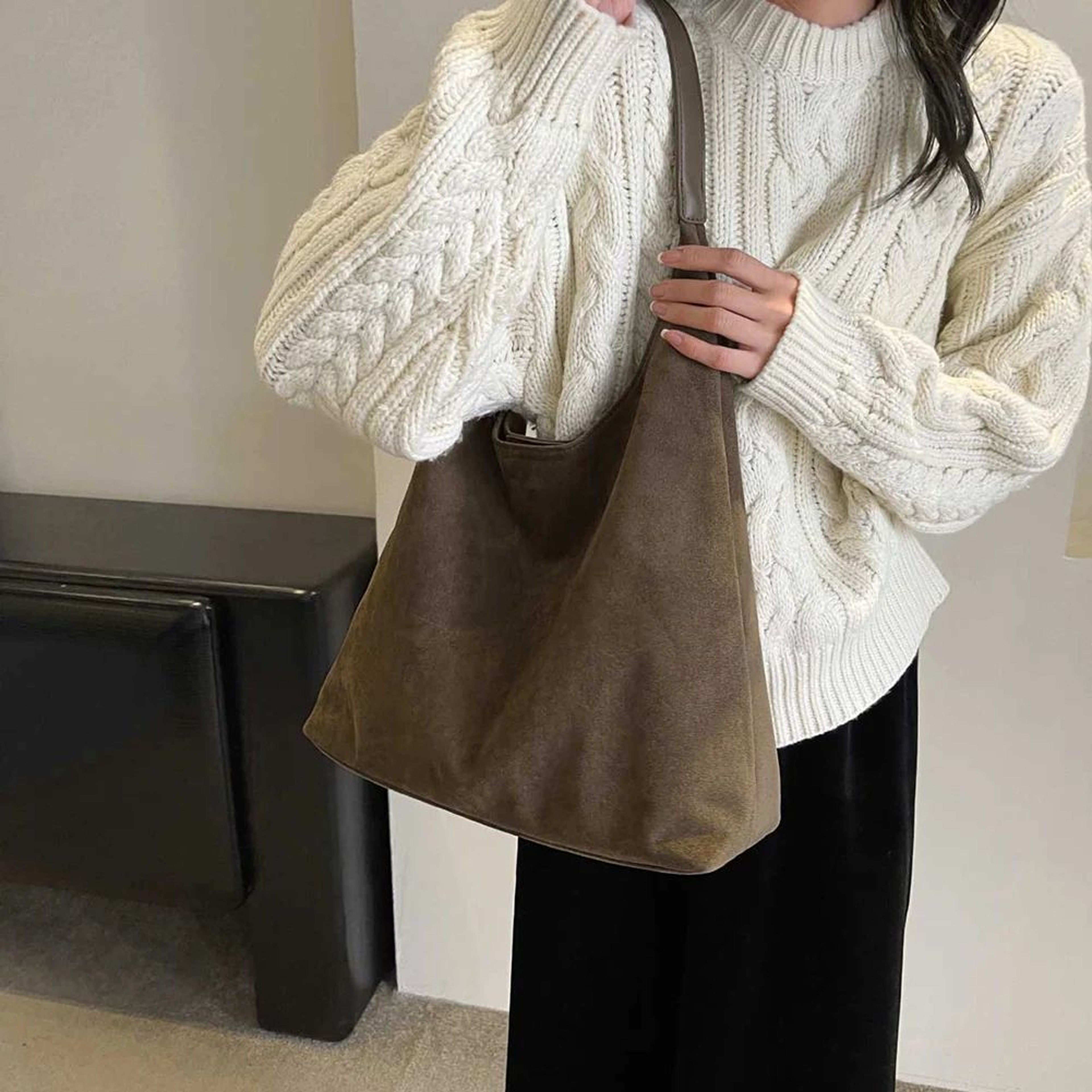Vintage Suede Hobo Shoulder Bag  Large Capacity Retro Work Tote For Women 5