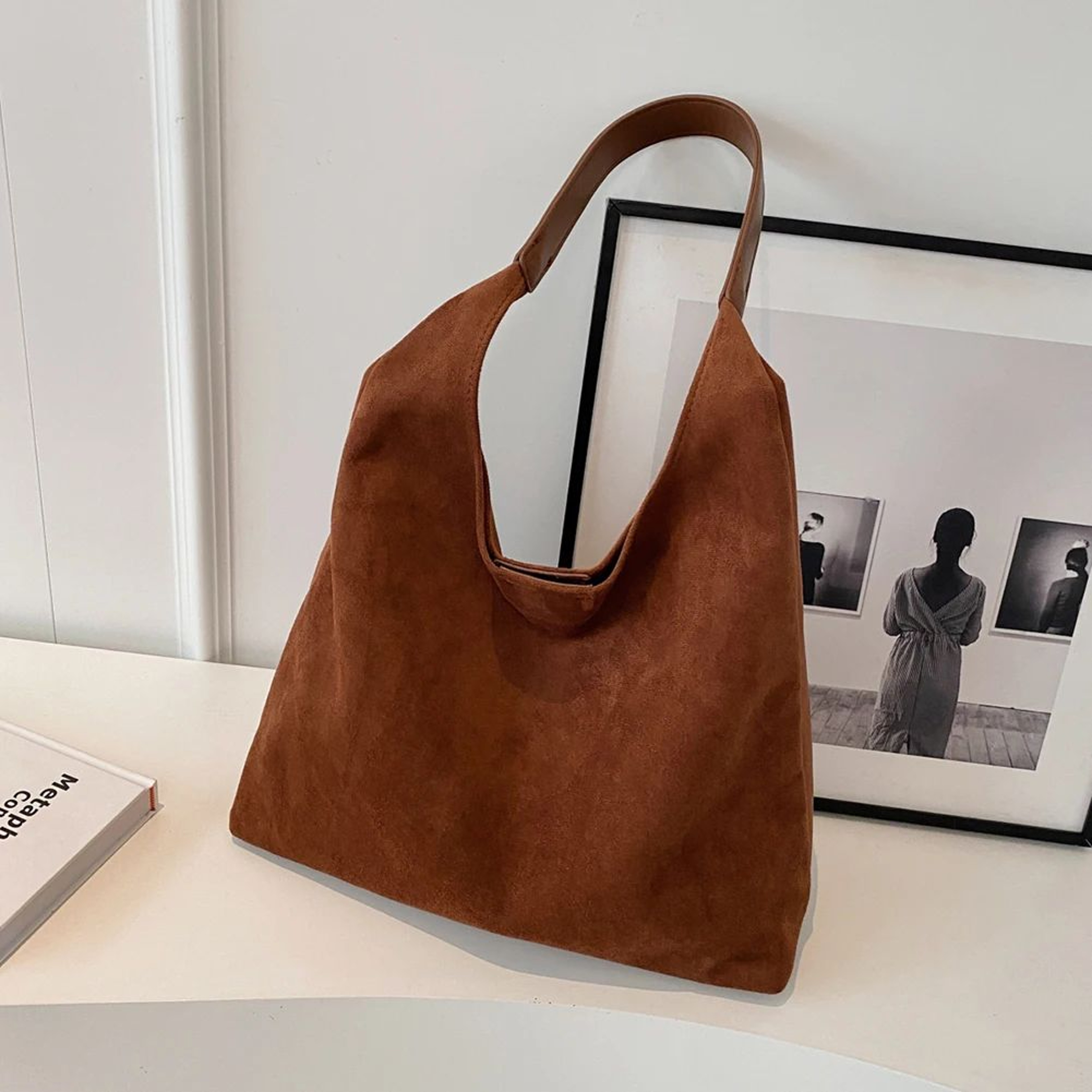 Vintage Suede Hobo Shoulder Bag  Large Capacity Retro Work Tote For Women 10