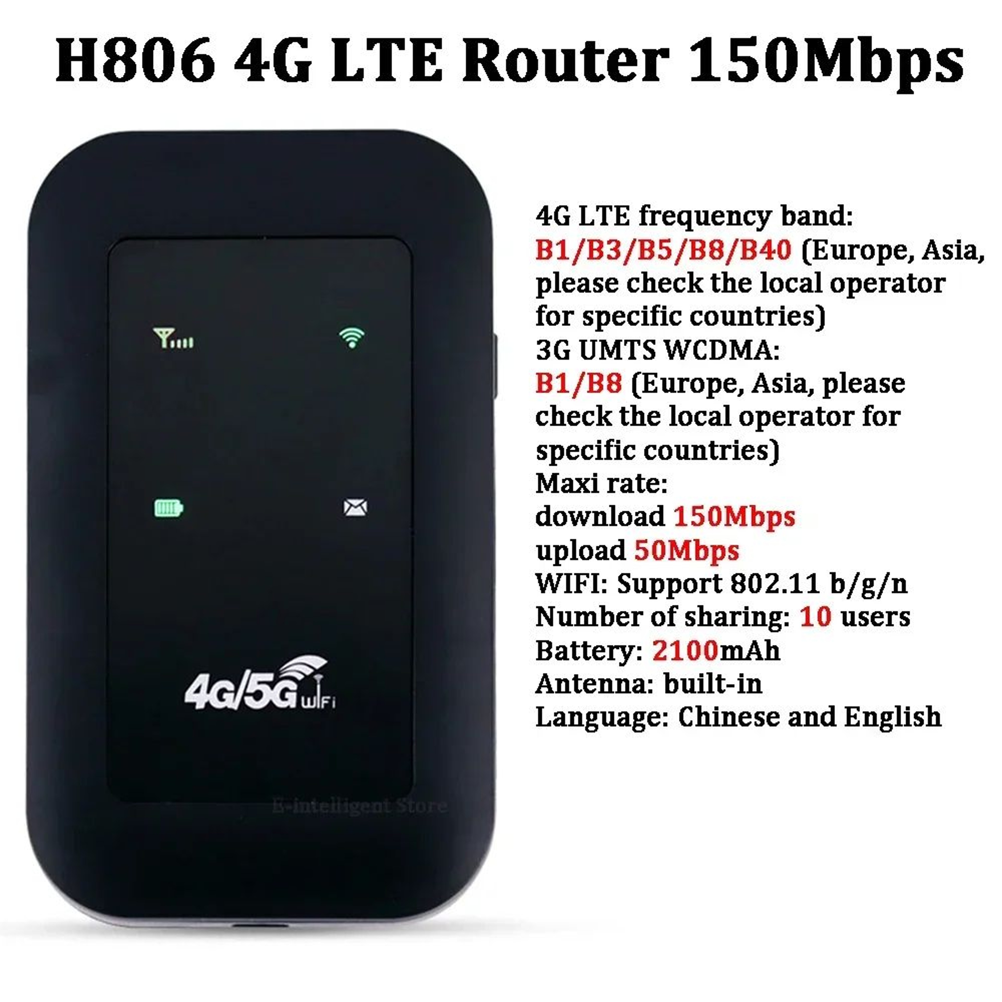 4G Pocket WiFi Router With SIM Card Slot  Portable Mobile Hotspot 150Mbps Wireless Modem 7