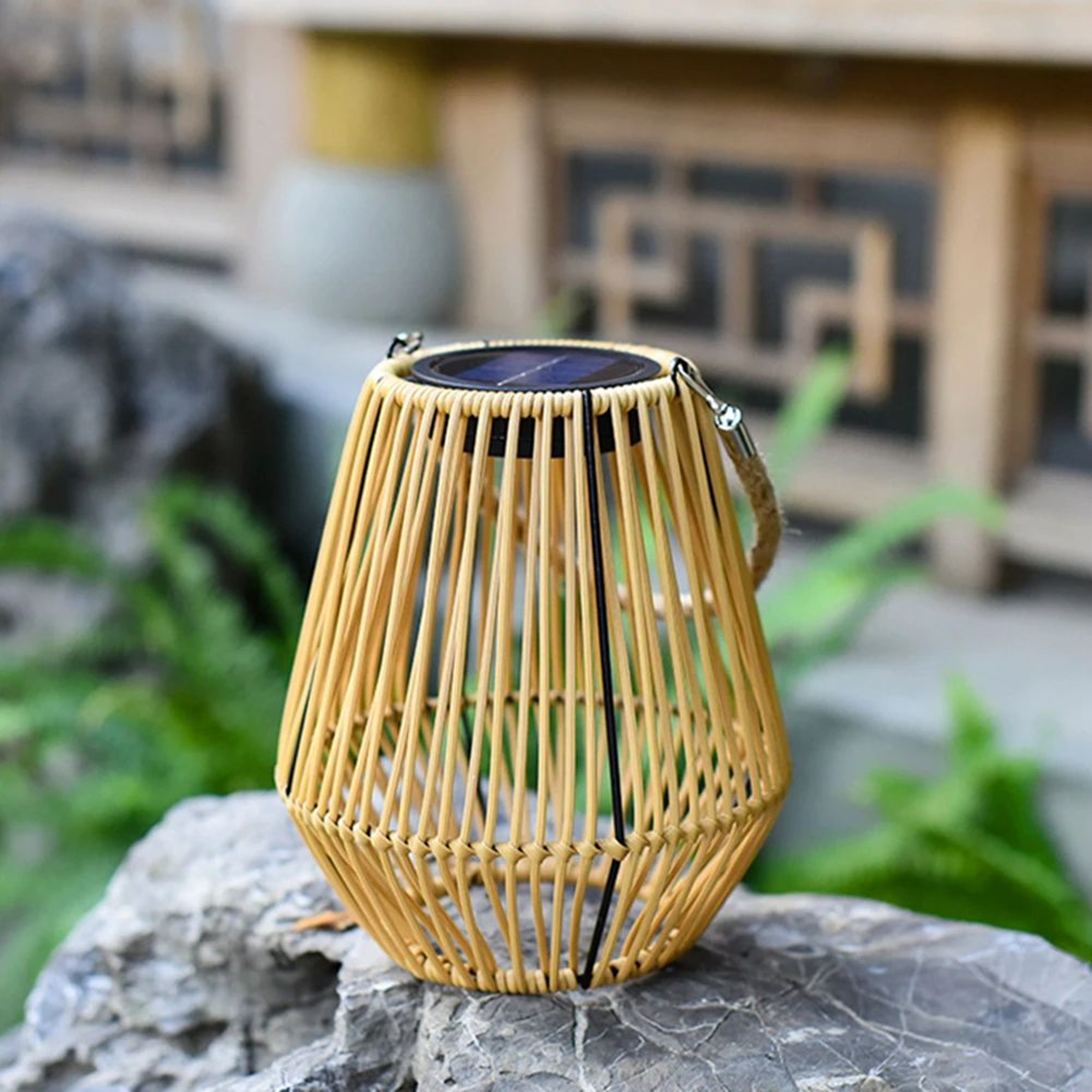 Solar Rattan Outdoor Lantern With Handle  Waterproof Hanging  Standing Garden Light 3