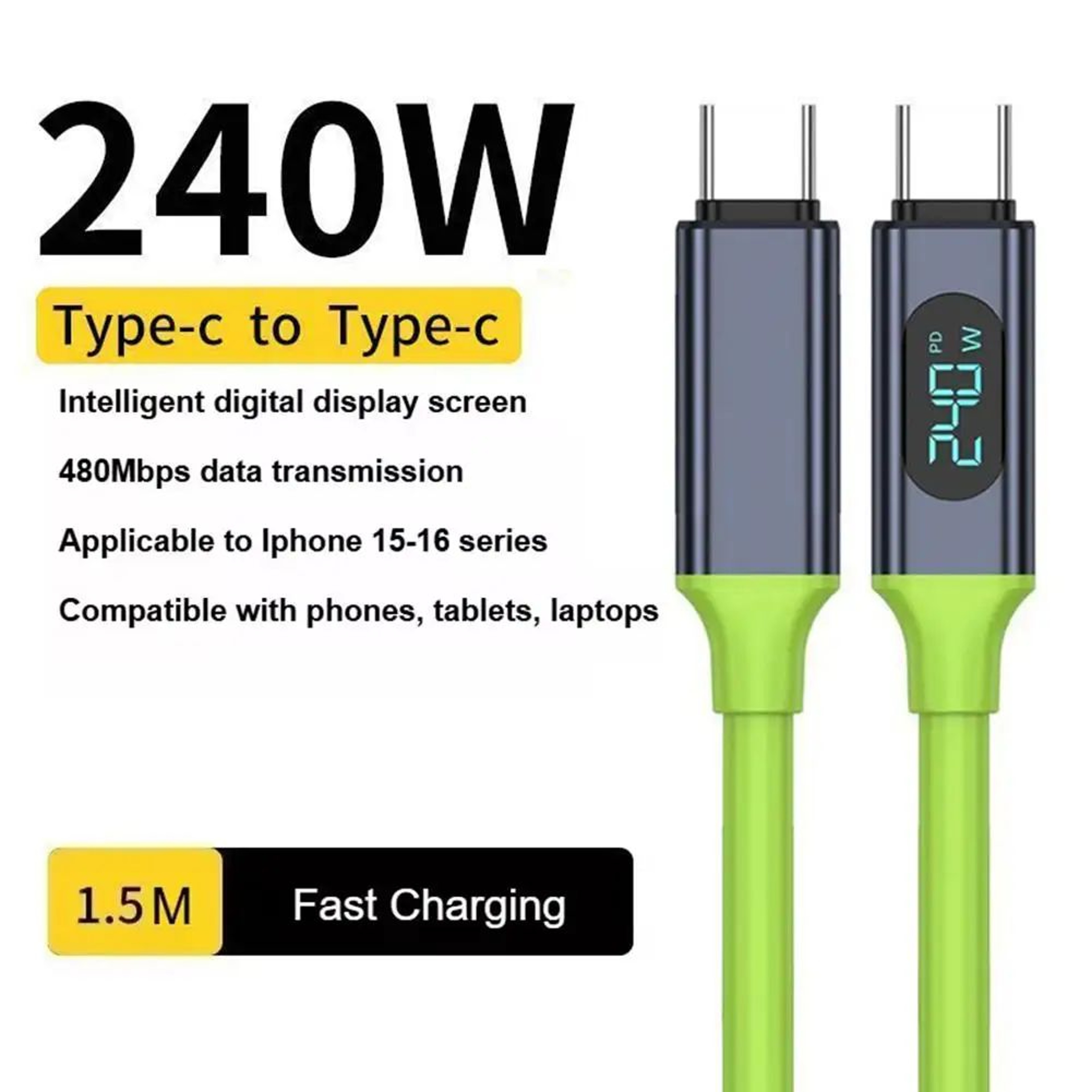 240W USBC To USBC Fast Charging Cable With RealTime Power Display 0