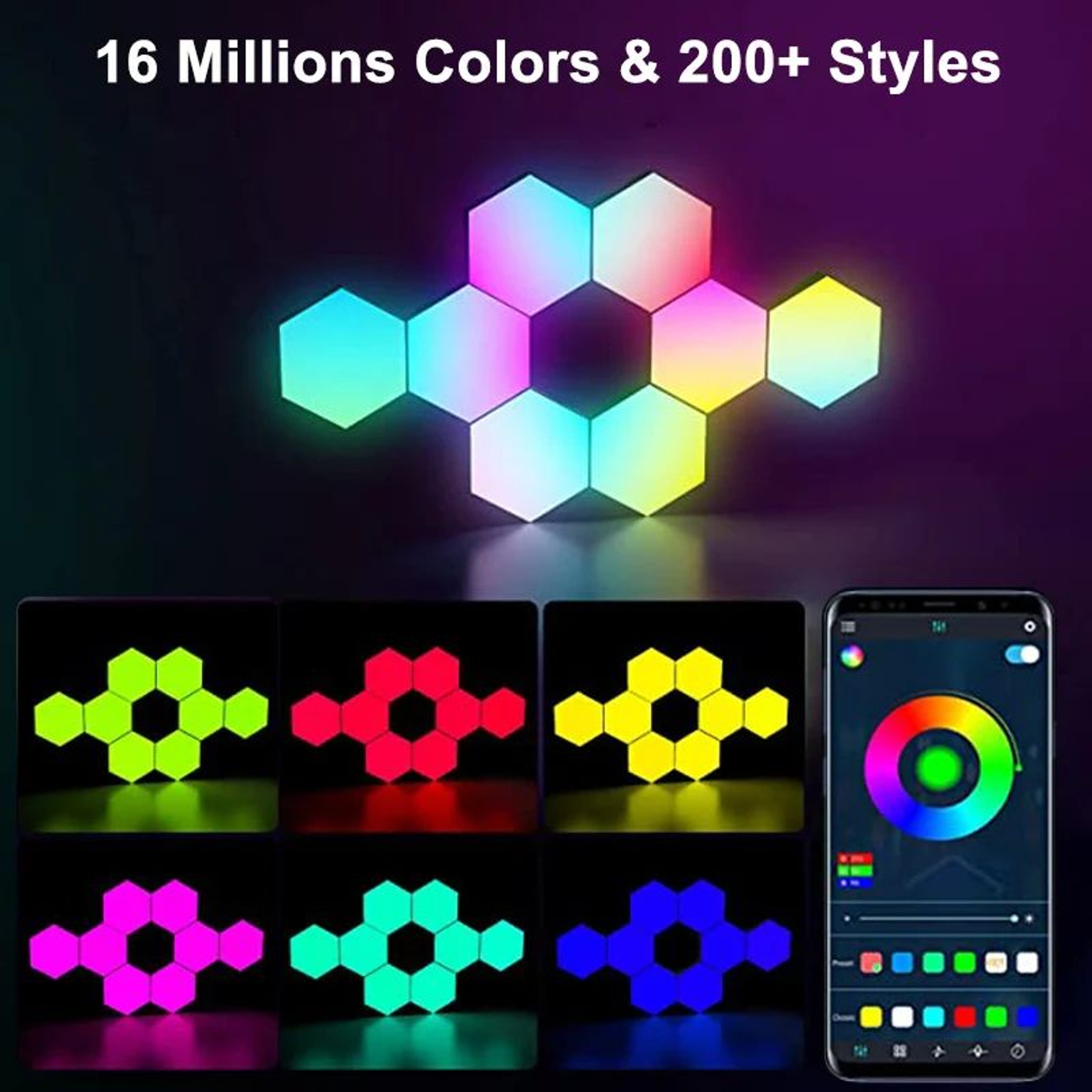 RGB Hexagon LED Wall Lights With Bluetooth App Control 3