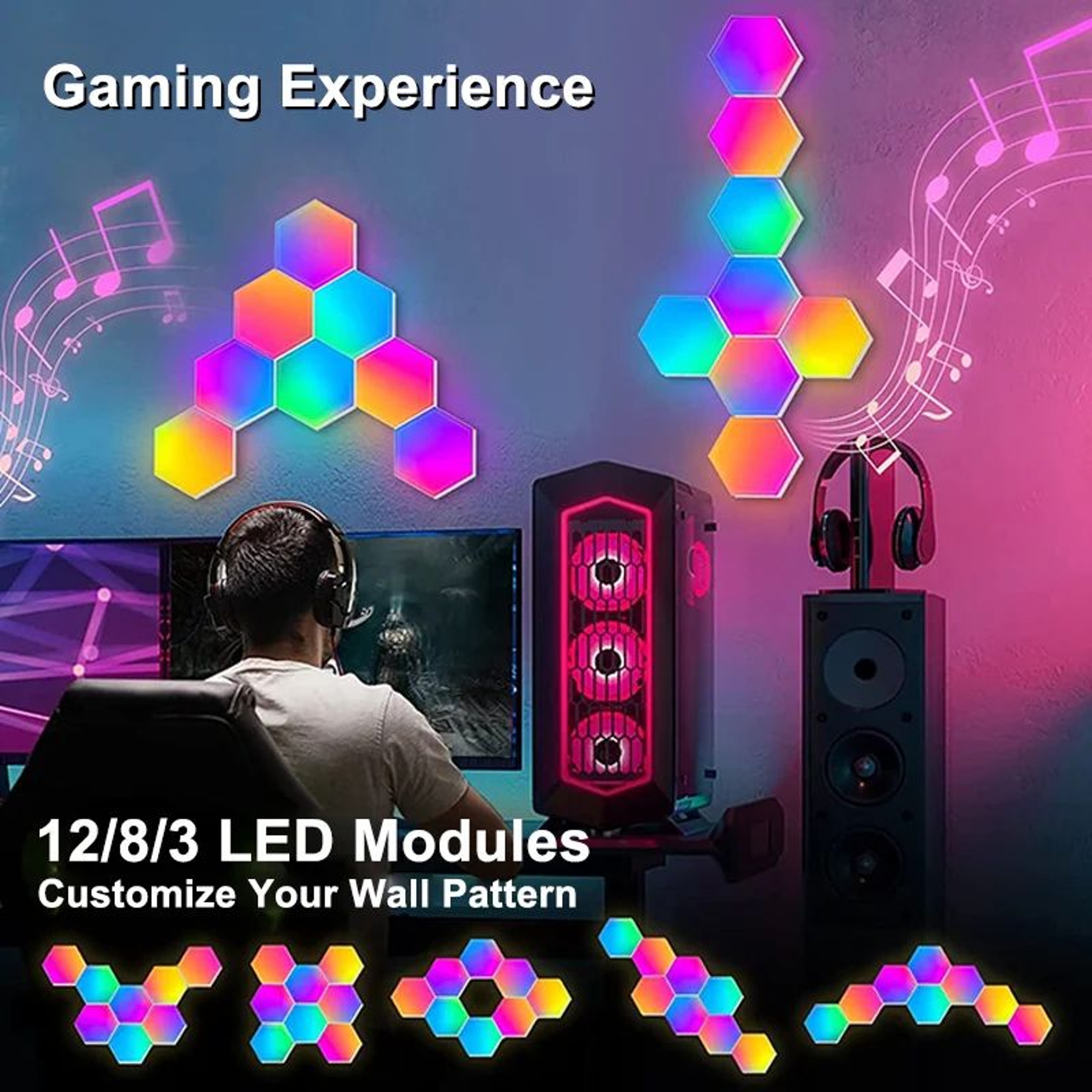 RGB Hexagon LED Wall Lights With Bluetooth App Control 5
