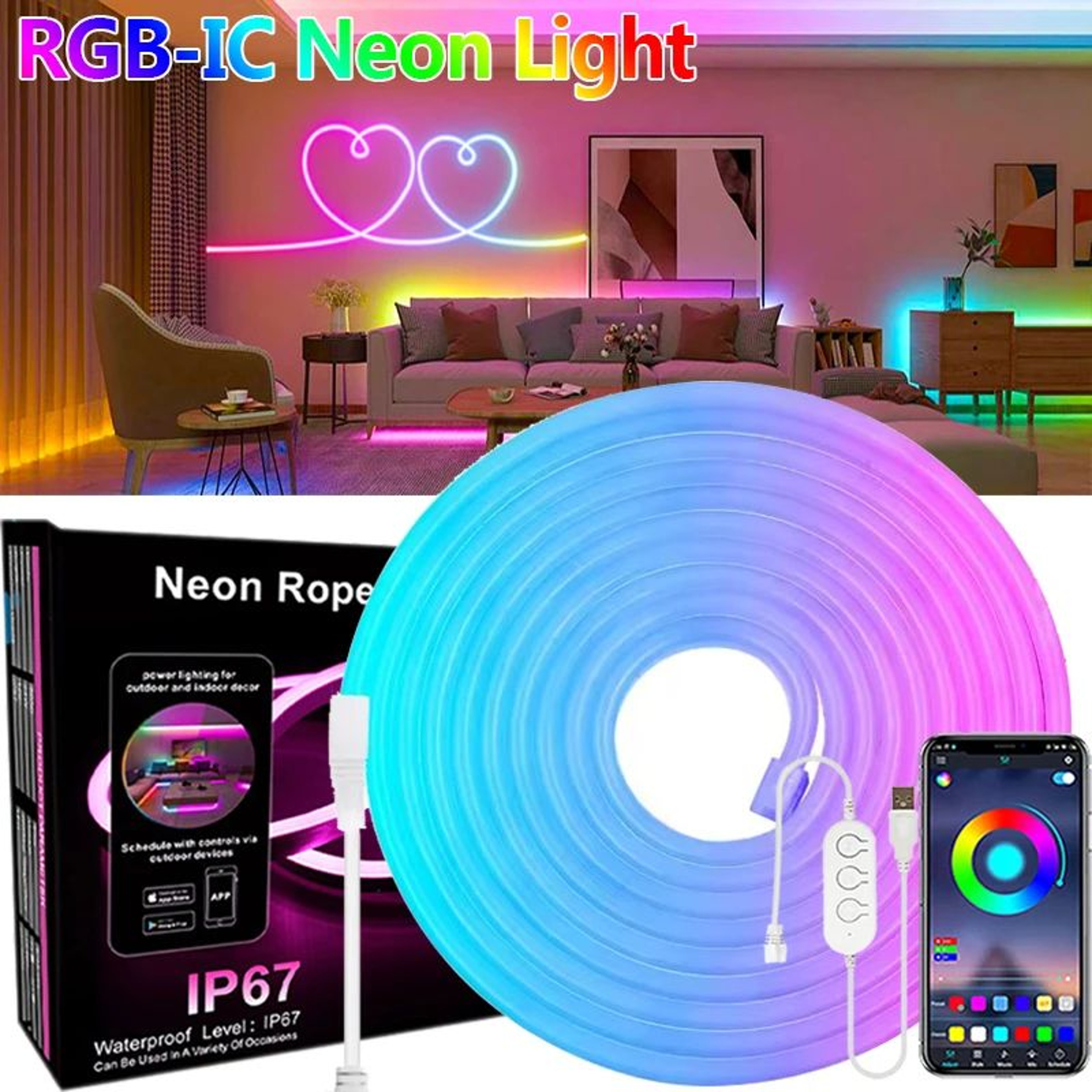 RGBIC Neon LED Strip Lights With Music Sync  Flexible Dreamcolor Neon Rope For Home Decor  Gaming 0