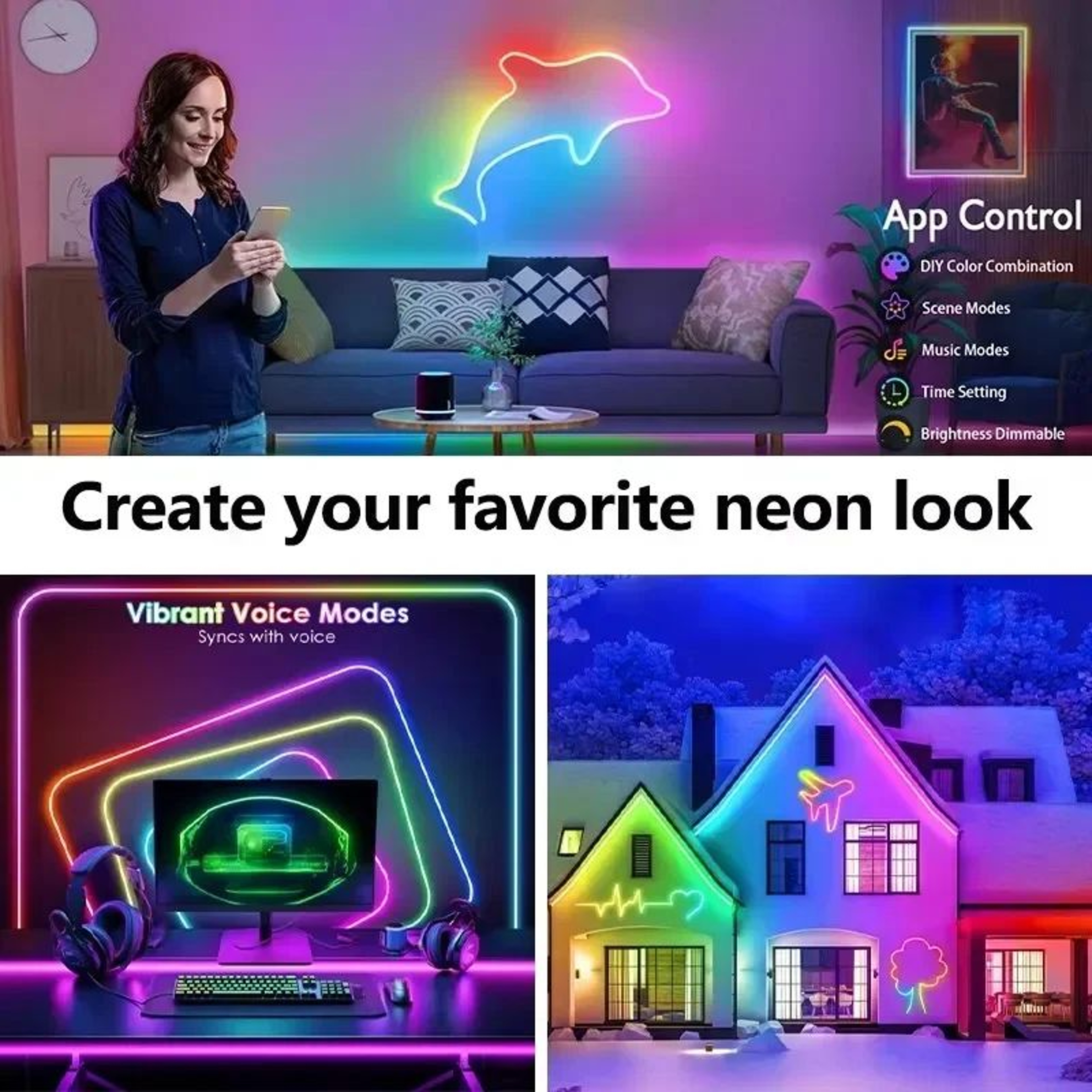 RGBIC Neon LED Strip Lights With Music Sync  Flexible Dreamcolor Neon Rope For Home Decor  Gaming 5