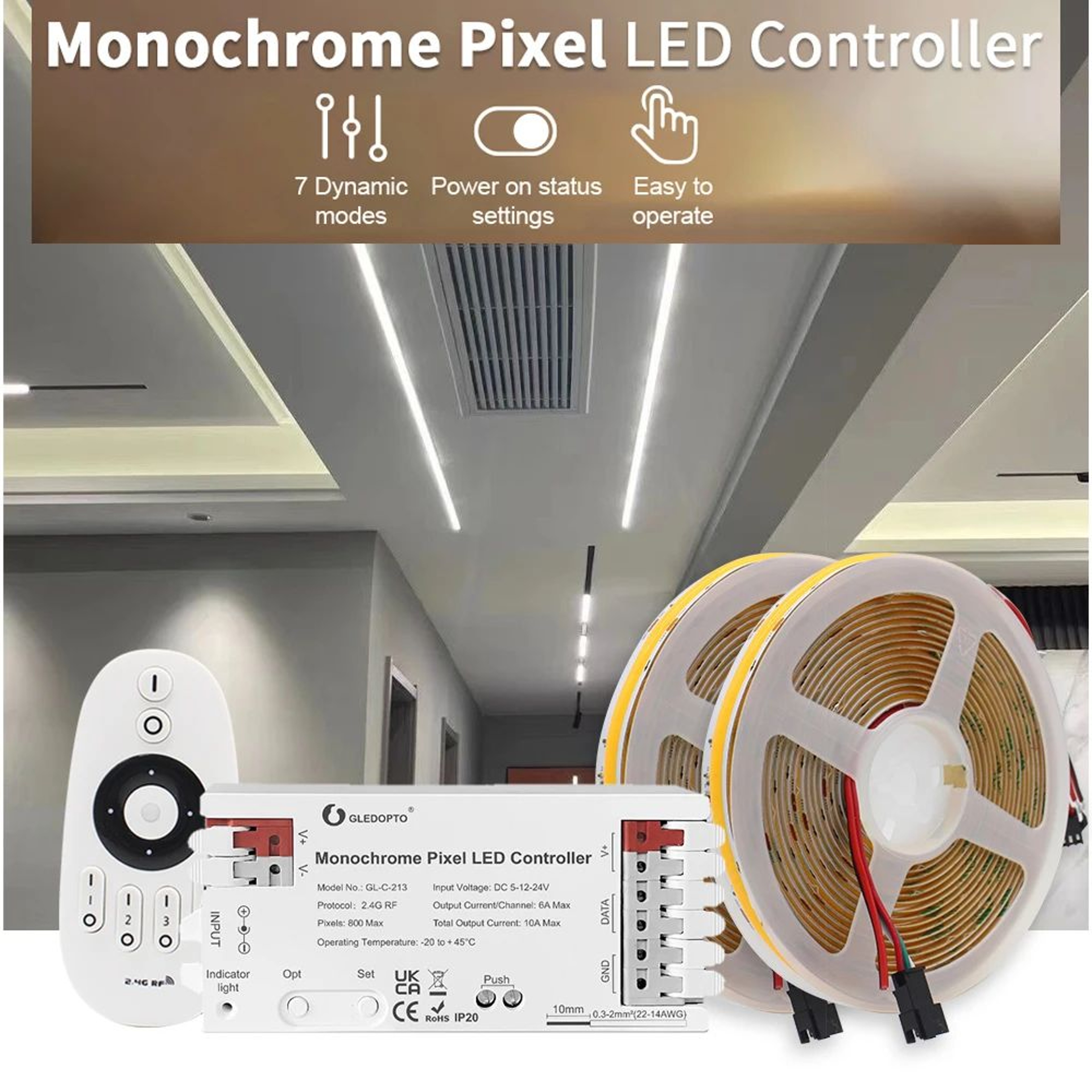 WS2811 COB Running Water LED Strip Light 24V With RF Remote Control 0