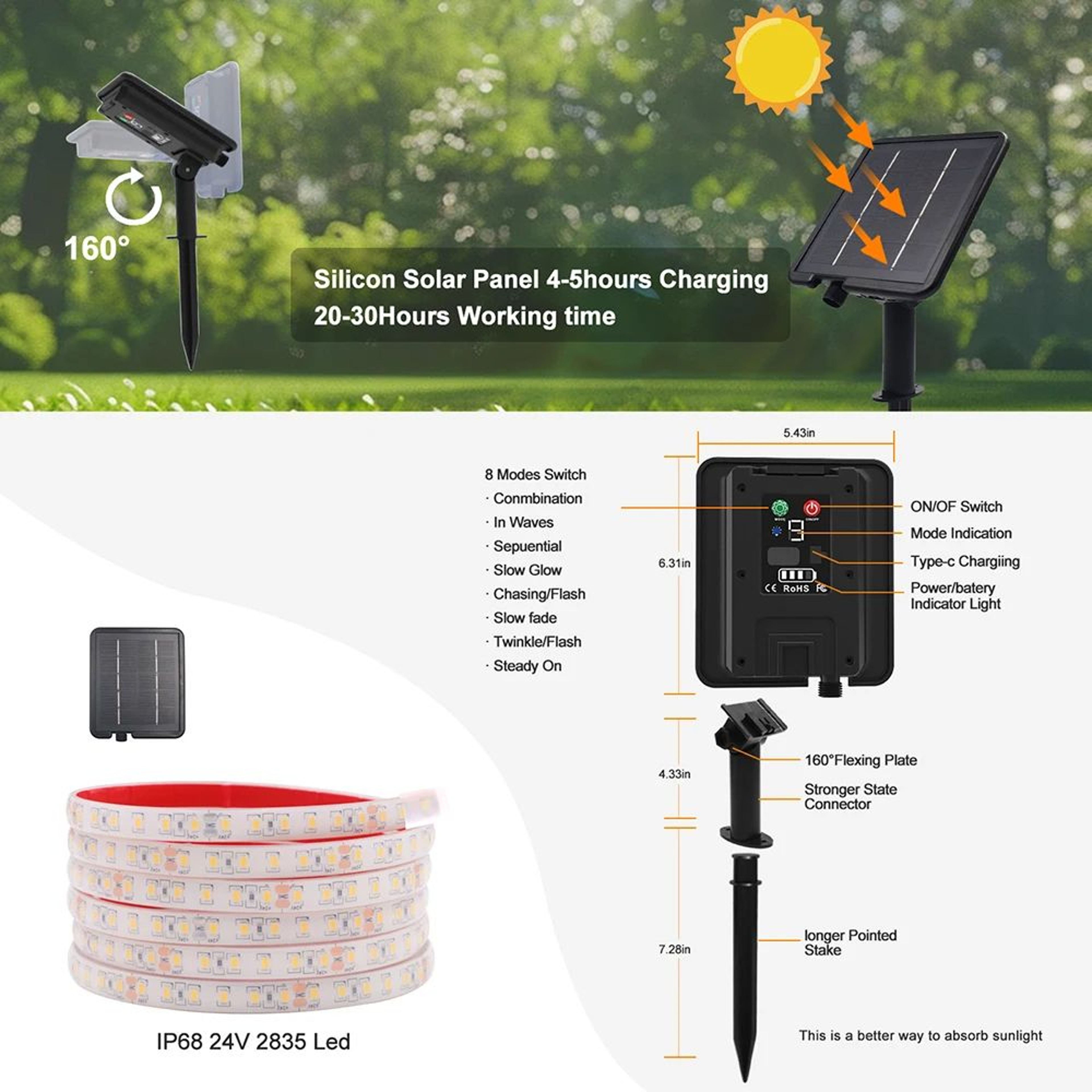 Solar Waterproof LED Light Strip 24V IP68 Outdoor Garden  Party Lighting 1