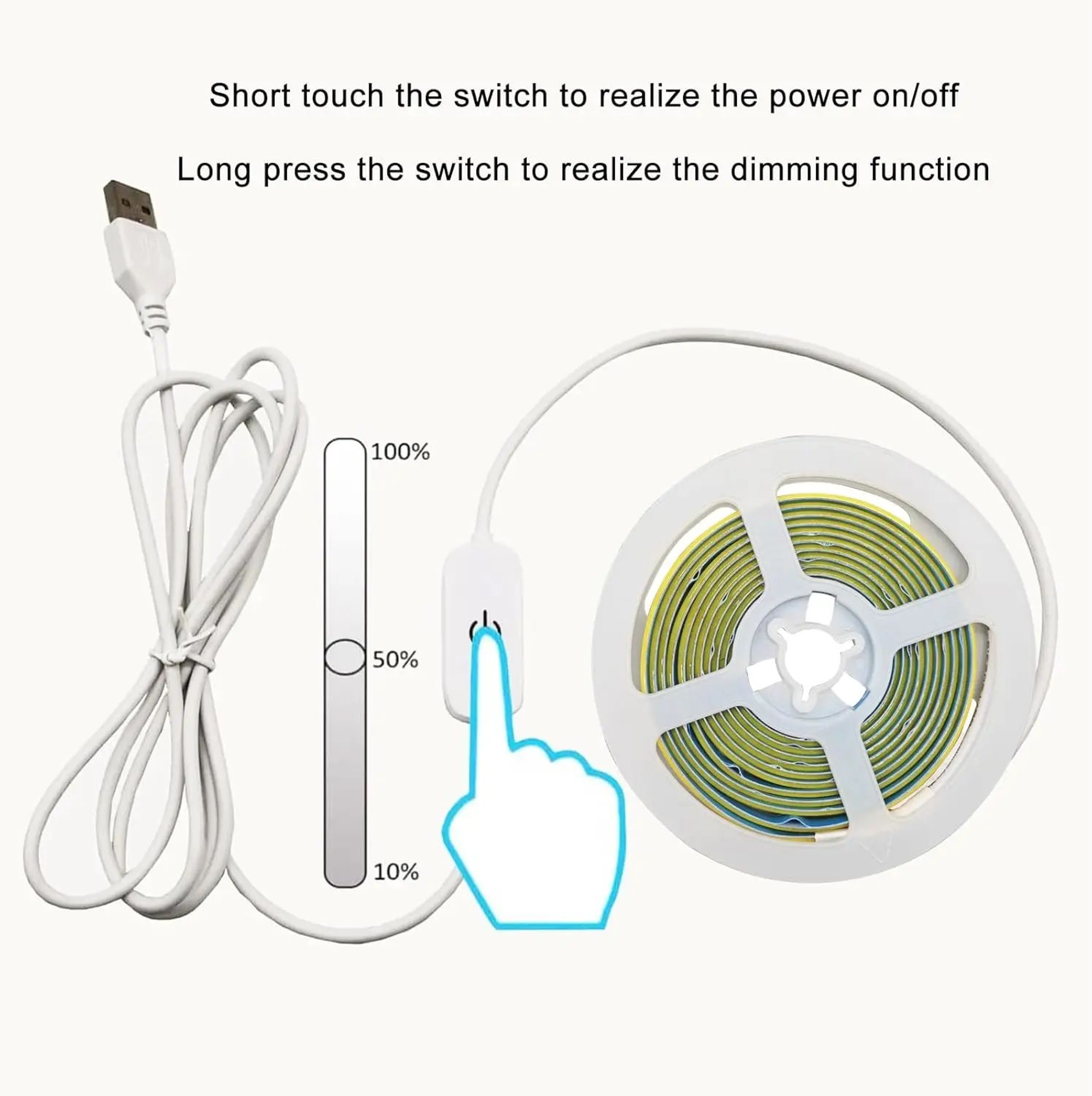 USB COB LED Strip Light With Touch Dimmer  Flexible COB LED Tape For TV Mirror  Room Backlighting 5 2