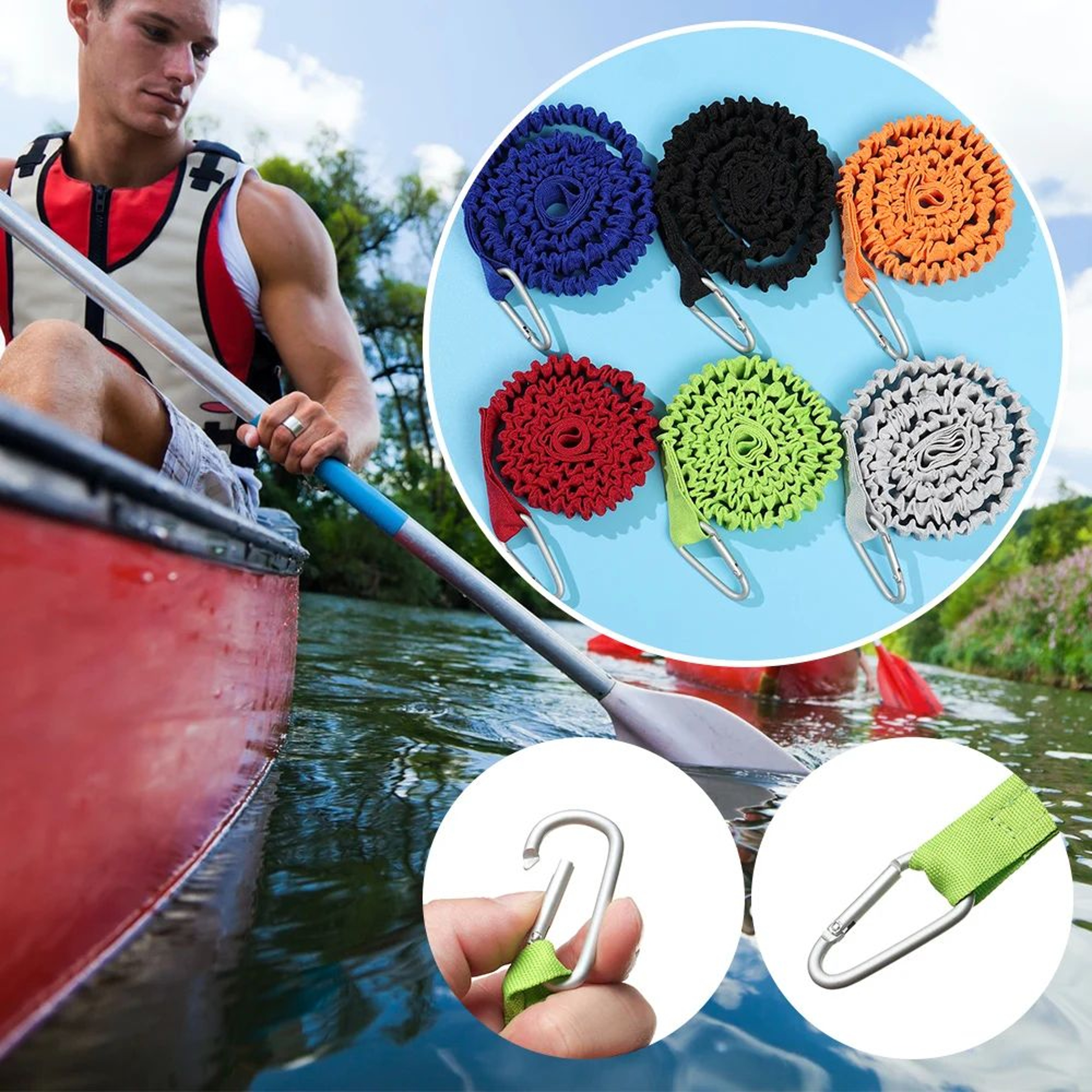 Coiled Kayak Paddle Leash With Carabiner  Adjustable Safety Tether For Paddles  Rods 5